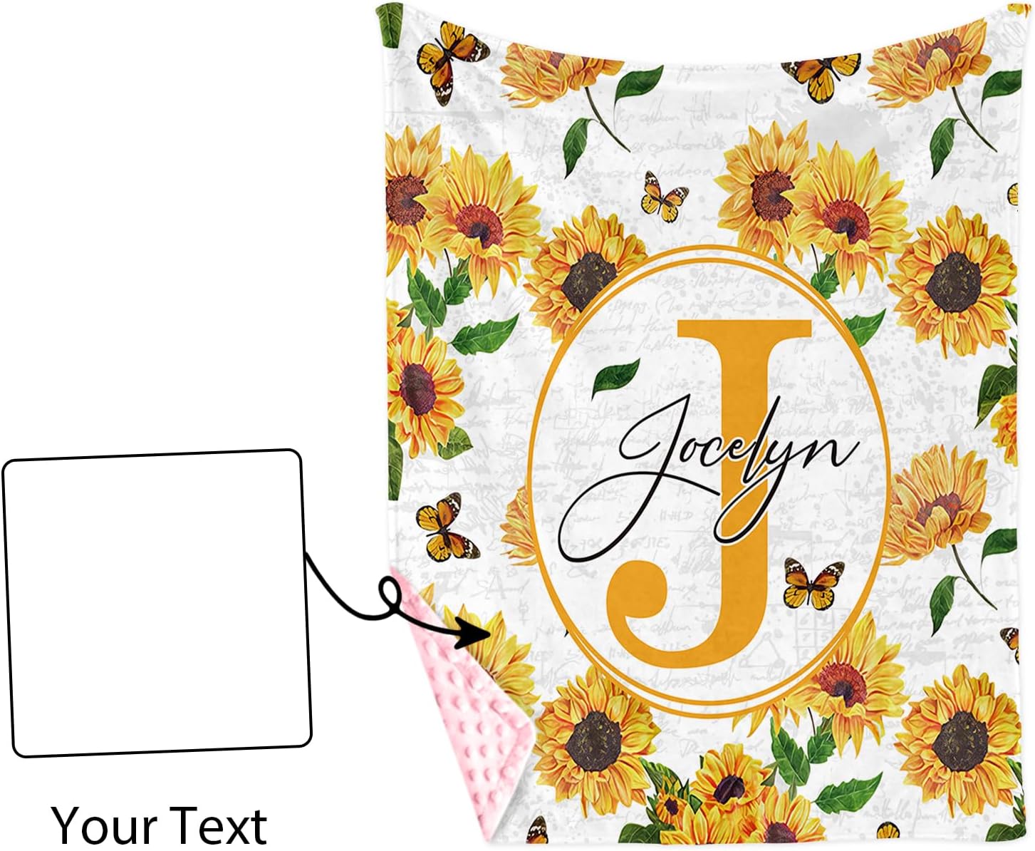 Personalized Baby Blanket with Name - Yellow Flowers Pattern