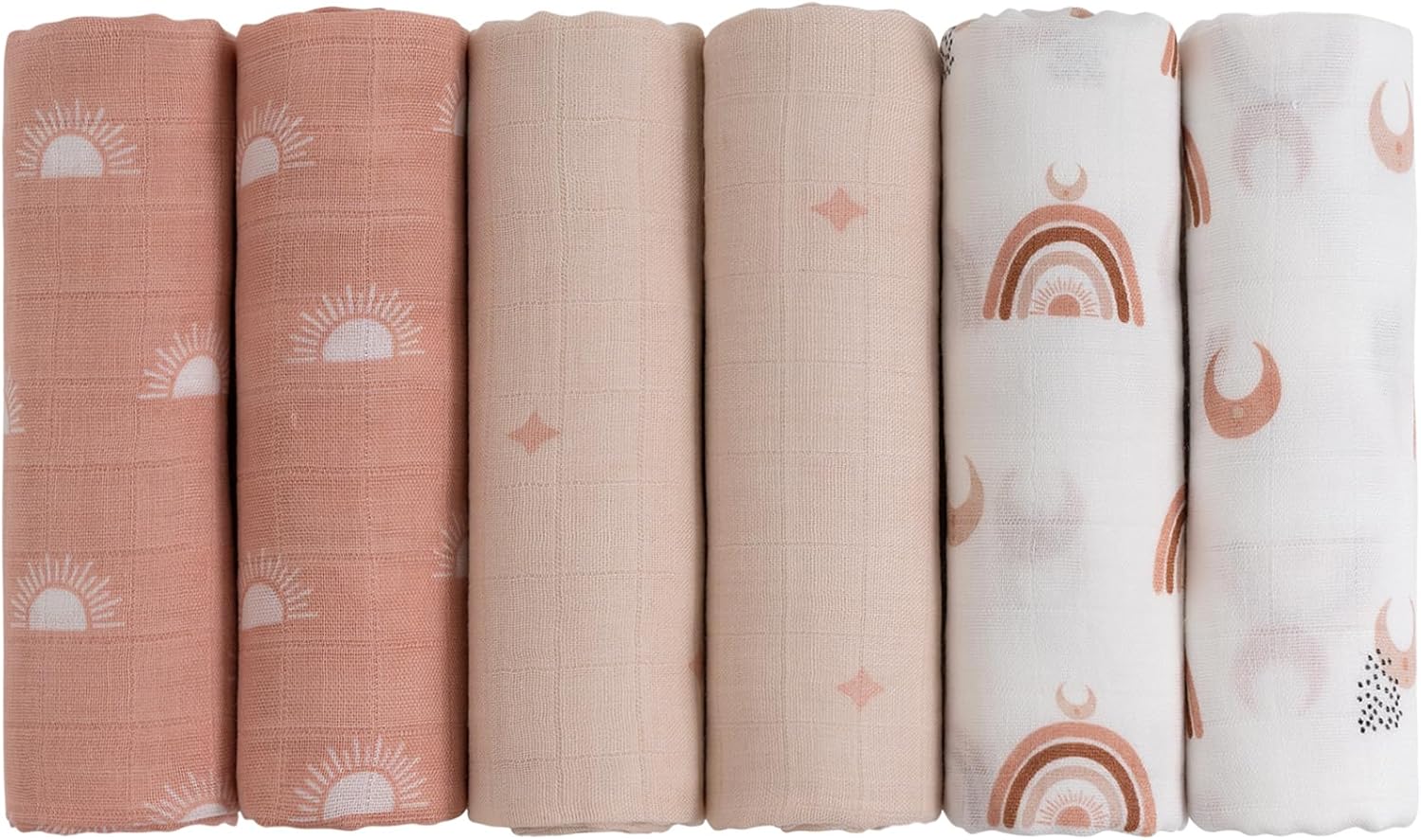 GLLQUEN BABY Swaddle Blanket 6 Pack Sun Pattern