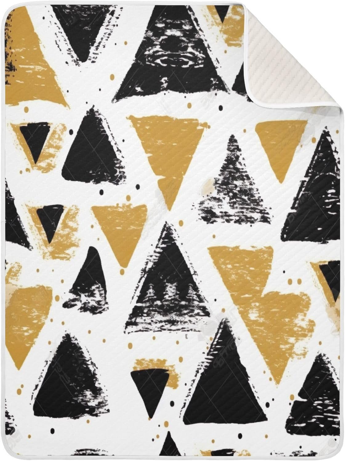 Wassud Black and Gold Triangles Baby Blanket 30x40in