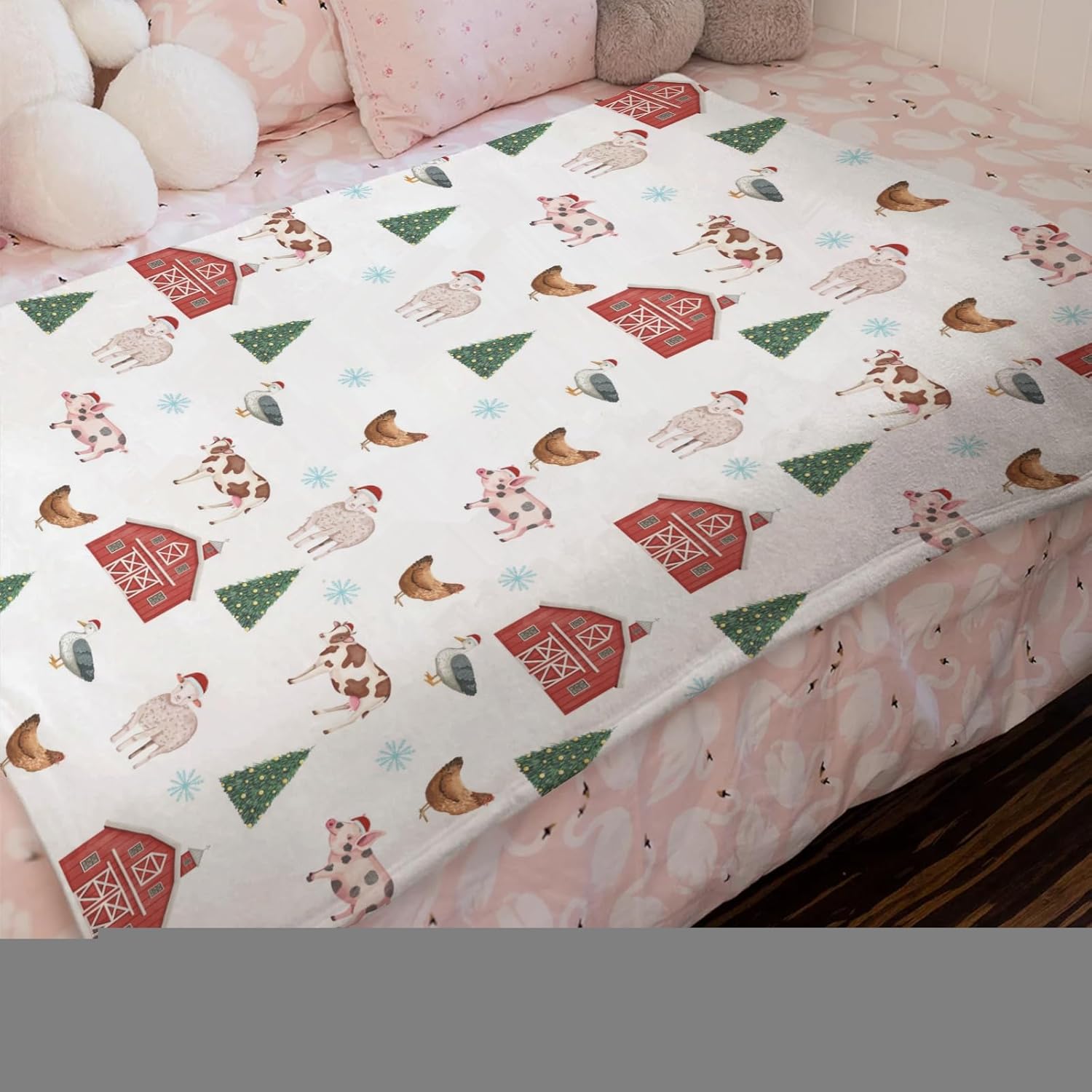 Hwmmbh Christmas Farm Animals Flannel Baby Blanket