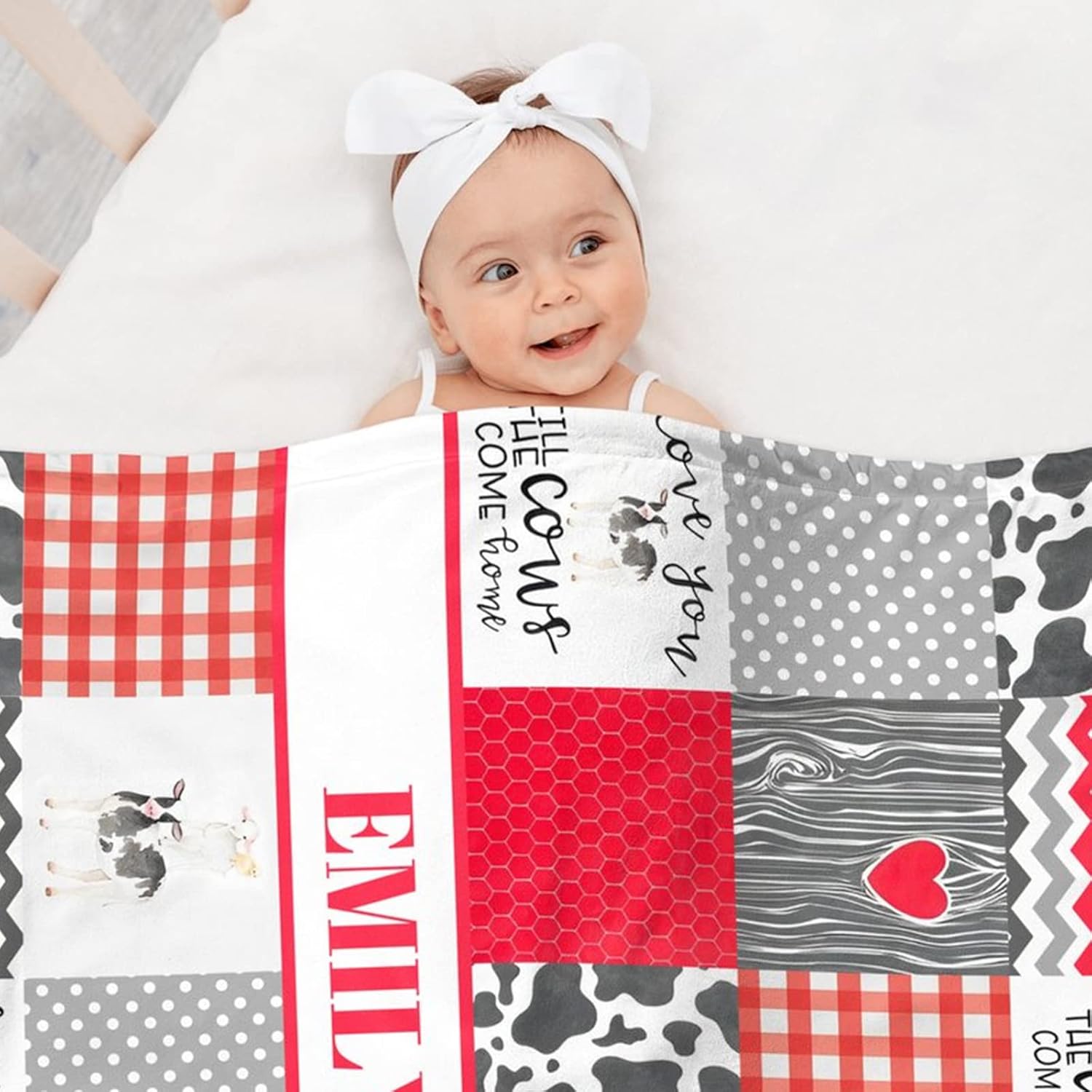 Noverbibi Farm Cow Red Minky Baby Blanket with Name