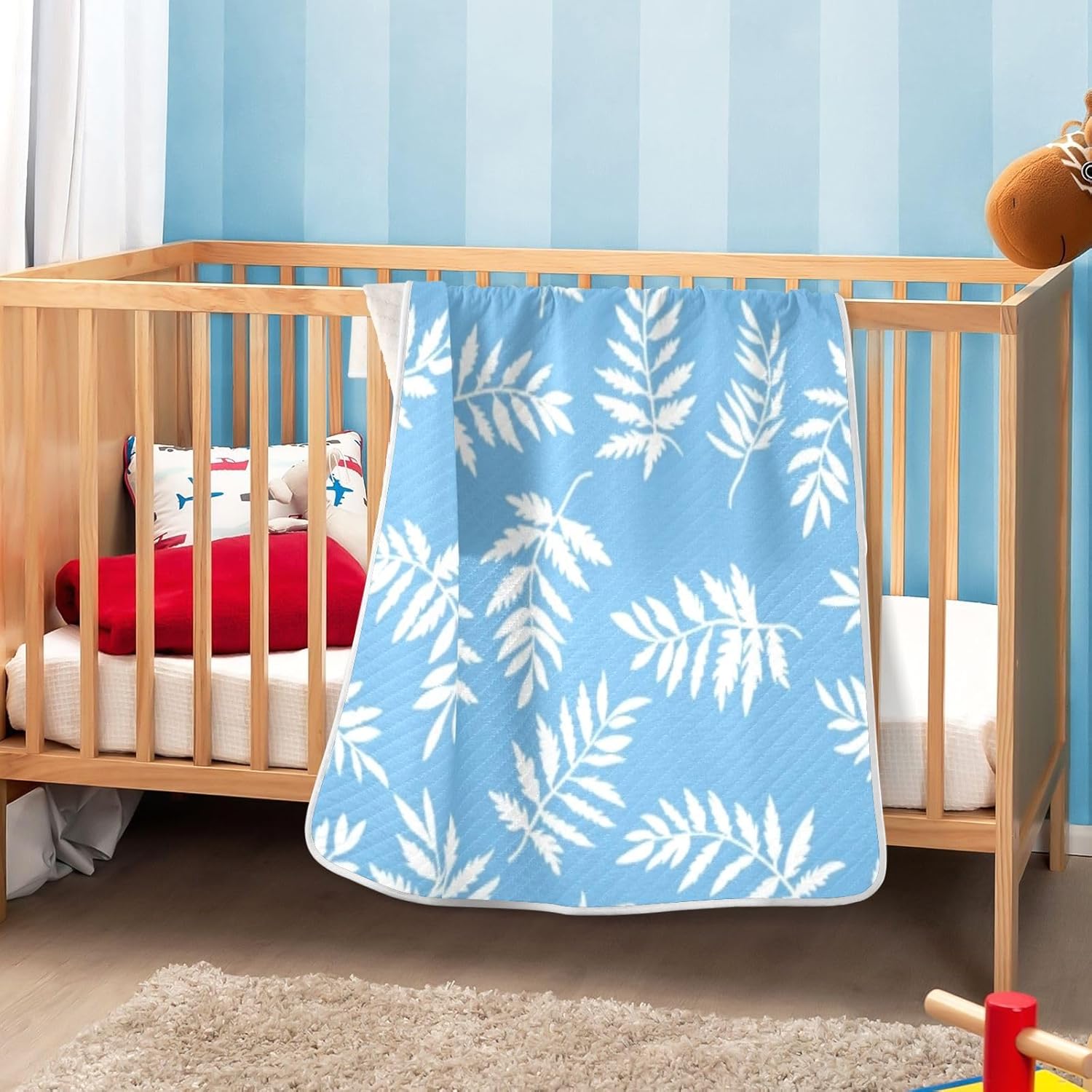 YJMYDDZ Baby Blanket with White Leaves 30x40 Inch Soft Breathable Nursery Bed Blanket