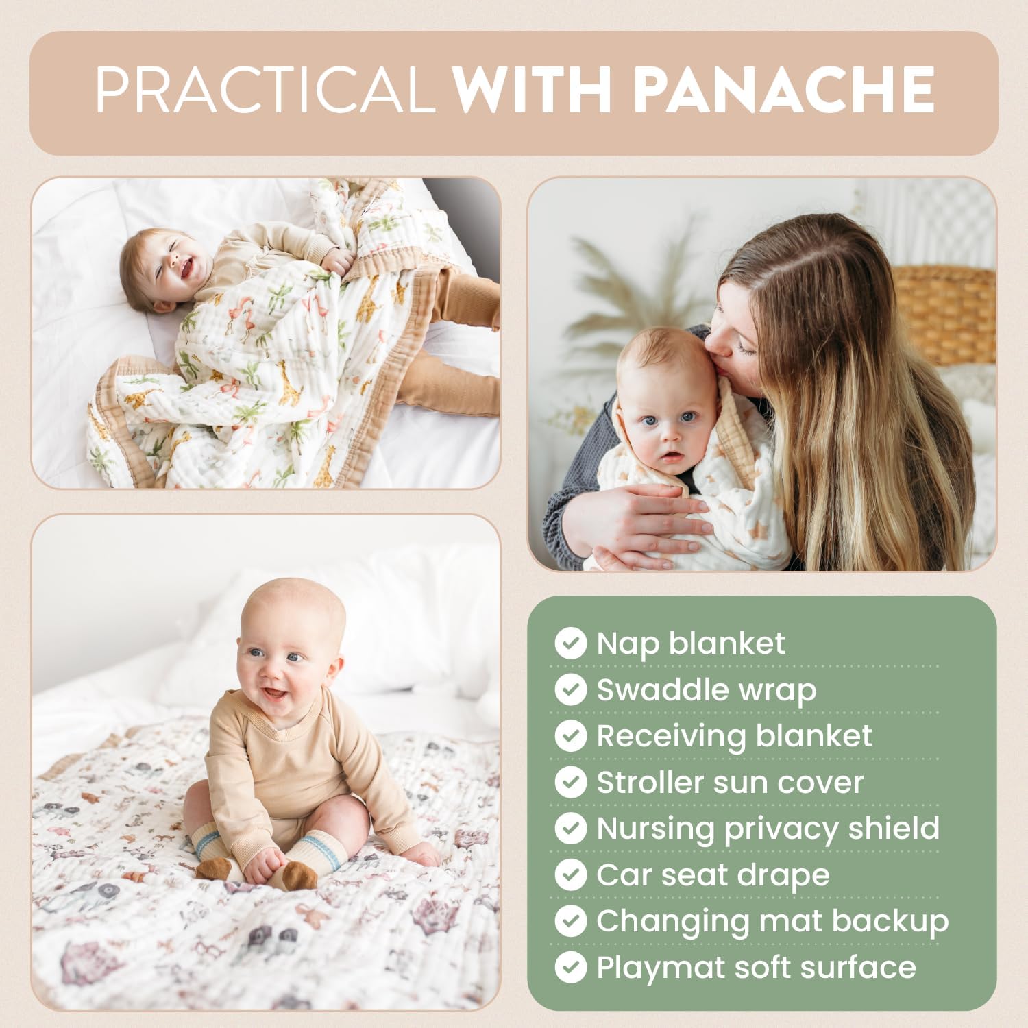 Natchiketa Organic Cotton Muslin Blanket - 10 Layers Soft Baby Quilt for Swaddling