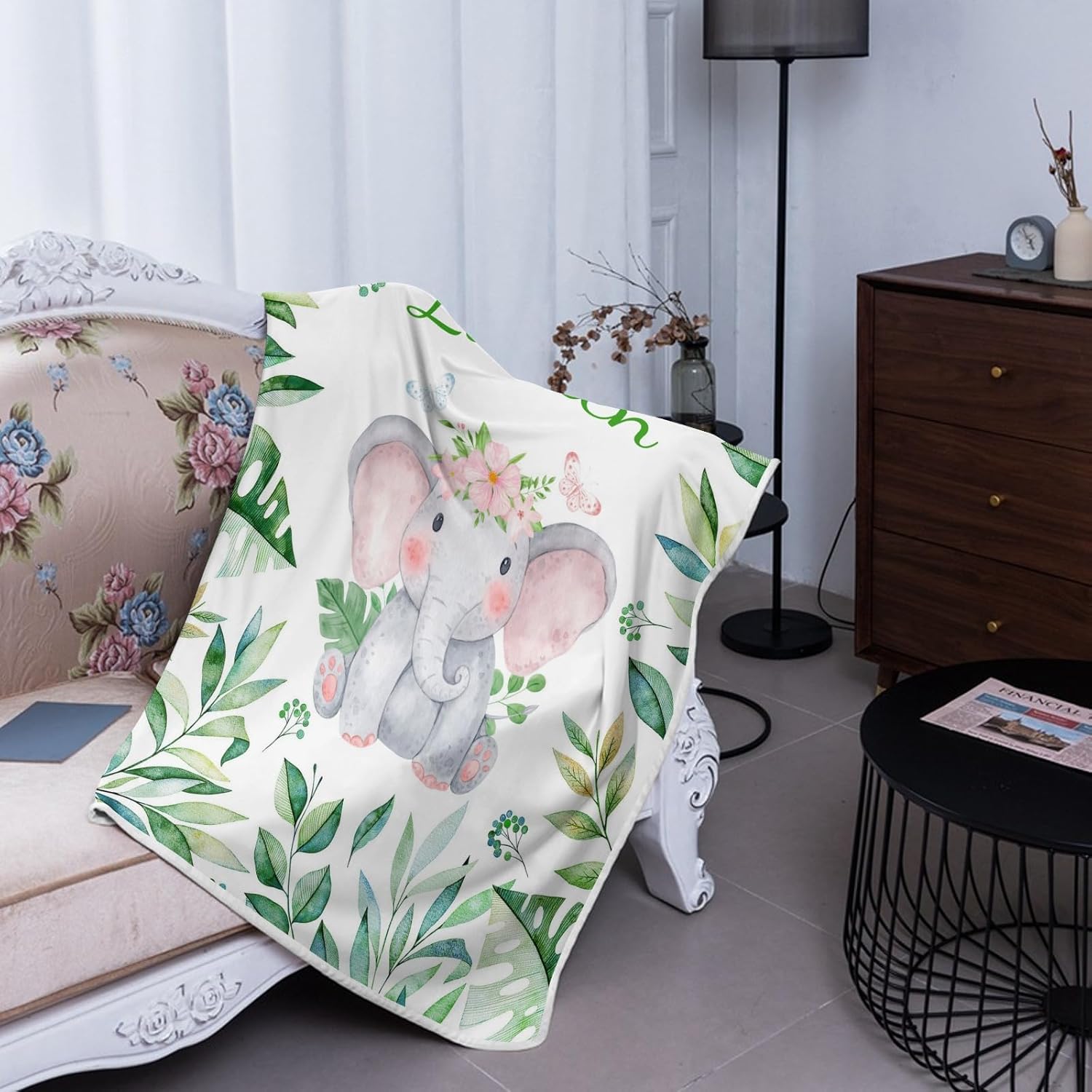 Deven Green Leaves Elephant Cooling Blanket for Toddler Customized 30x40 Inch