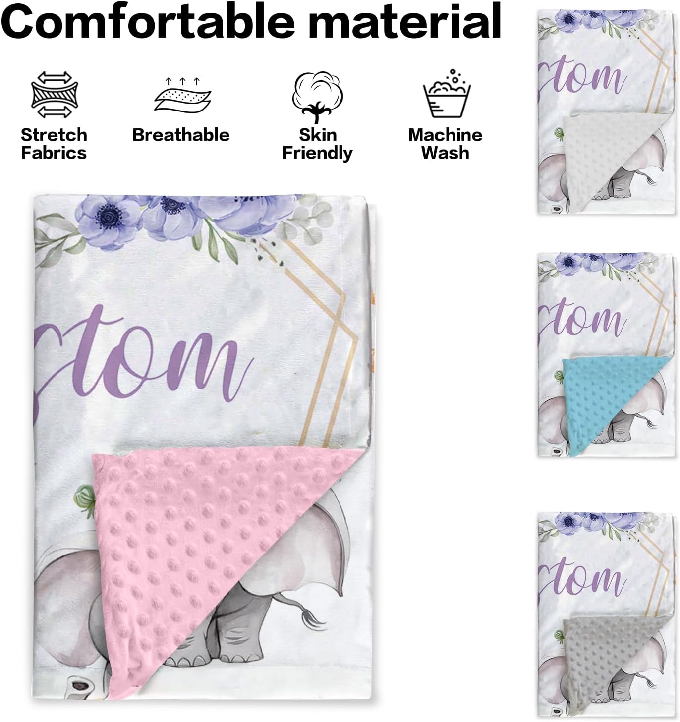 YISMEET Personalized Baby Blanket with Name Elephant Theme