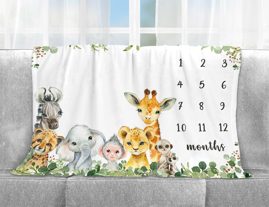 Yuzioey Safari Animals Milestone Blanket 50x40