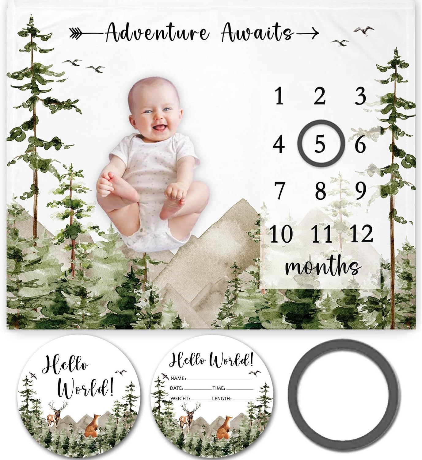 Yuzioey Milestone Blanket with Birth Stats 50x40 Green