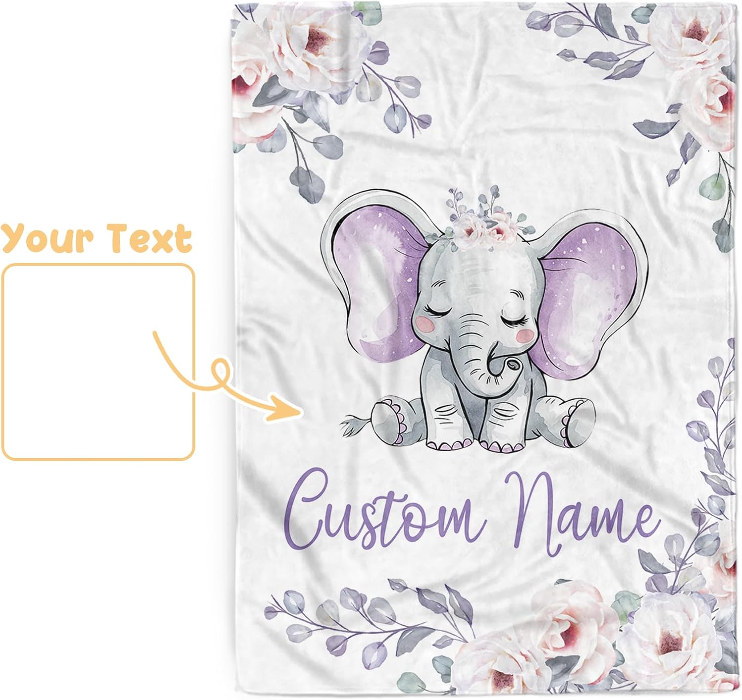 Custom Baby Blanket with Name Purple Elephant Double Layer Dotted Swaddle Blanket