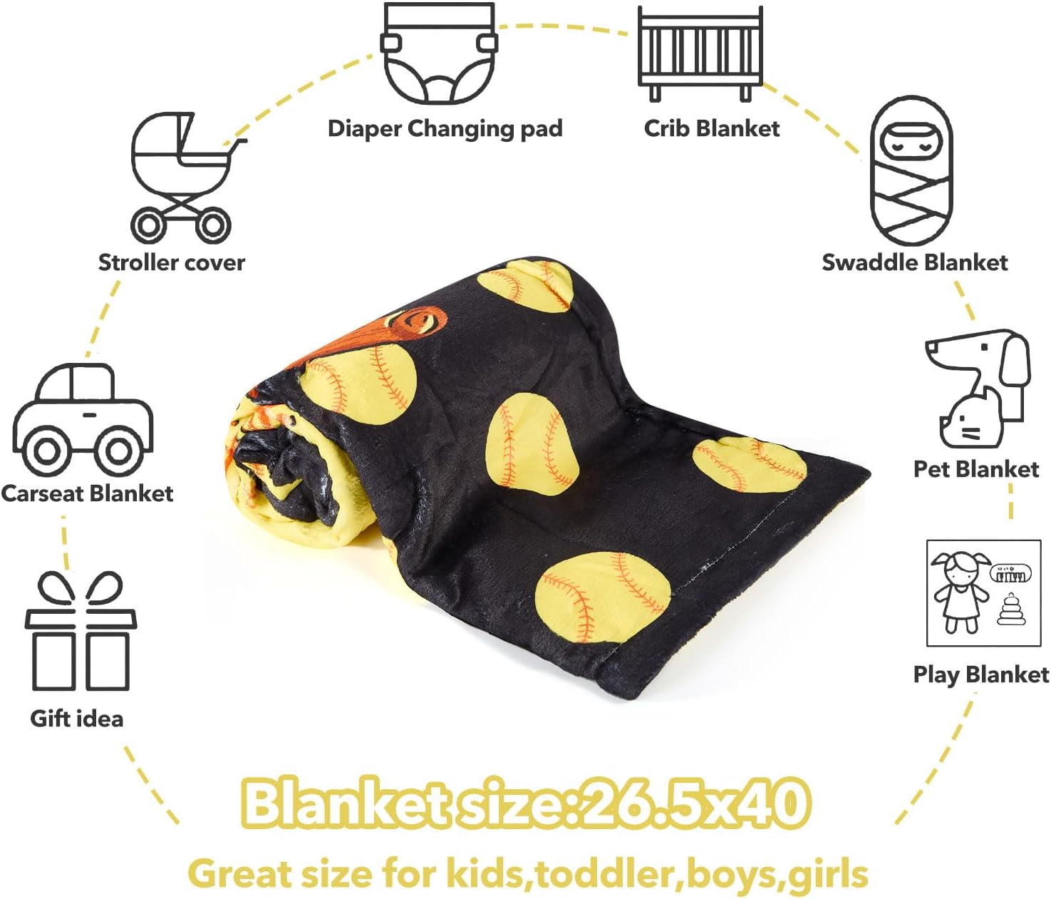 DCOOLGO Softball Blanket for Newborn Baby