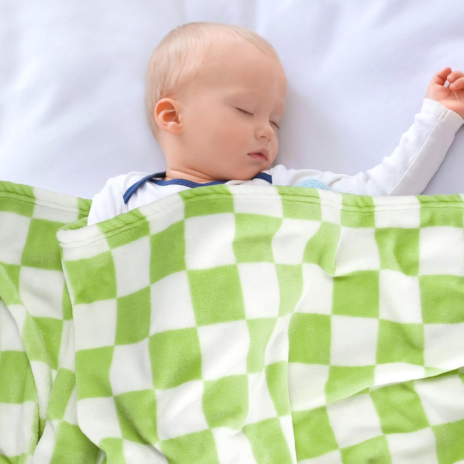 GreatBba Plush Checkered Baby Blanket - 30x40 Wine Green White