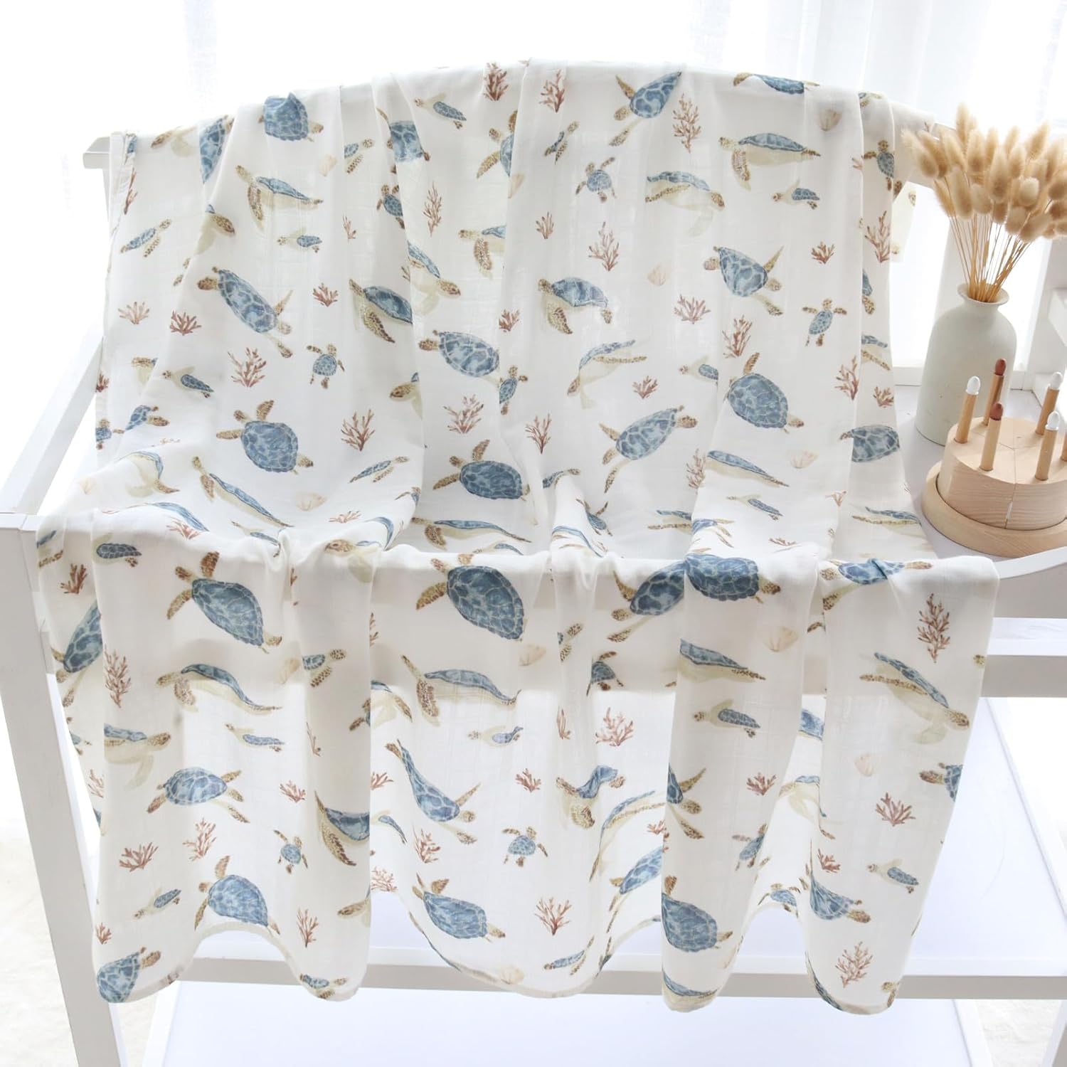 LifeTree Baby Swaddle Blanket 47 x 47 Sea Turtle Print