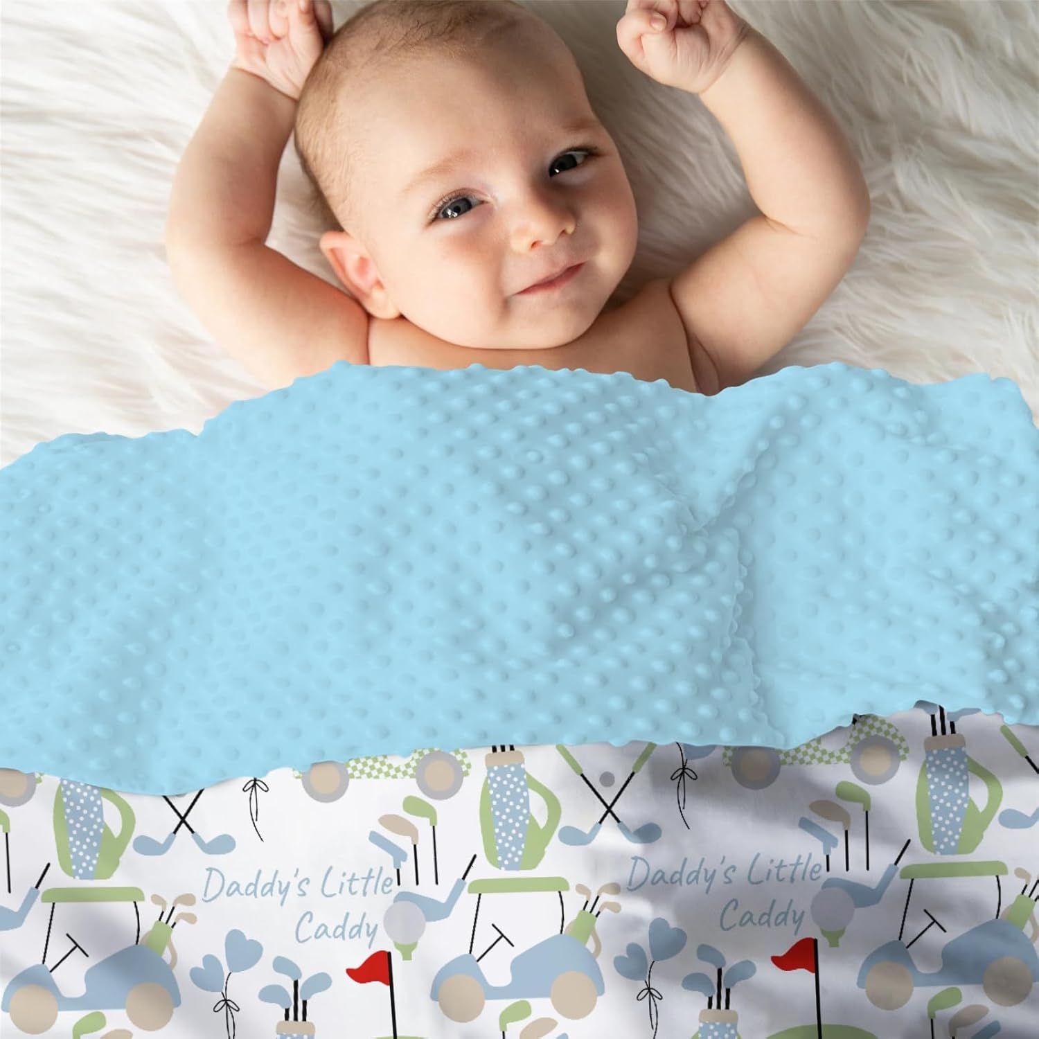 Mink Baby Blanket with Dotted Backing Golf Pattern
