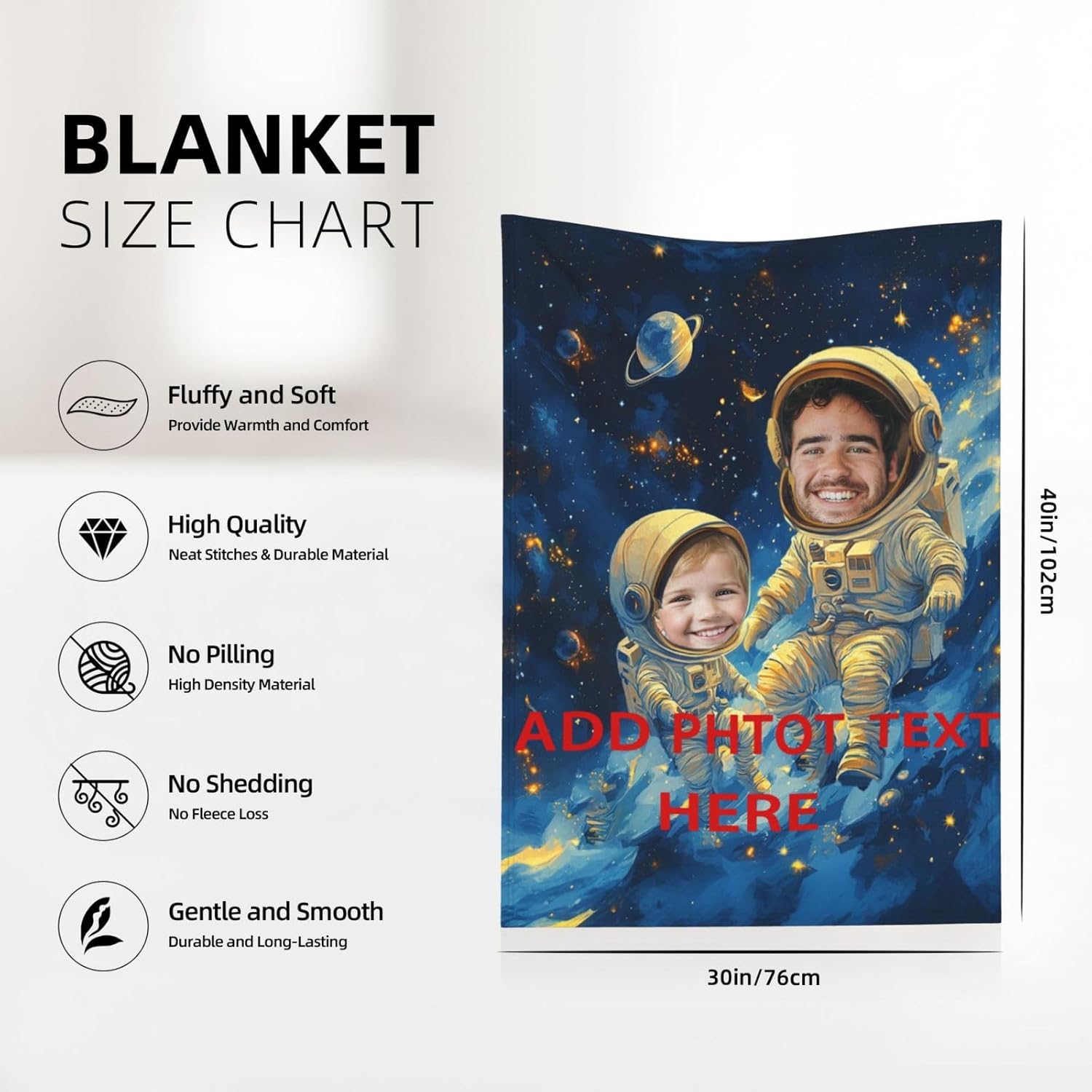 Custom Astronaut Blanket for Baby Boy with Name Photo