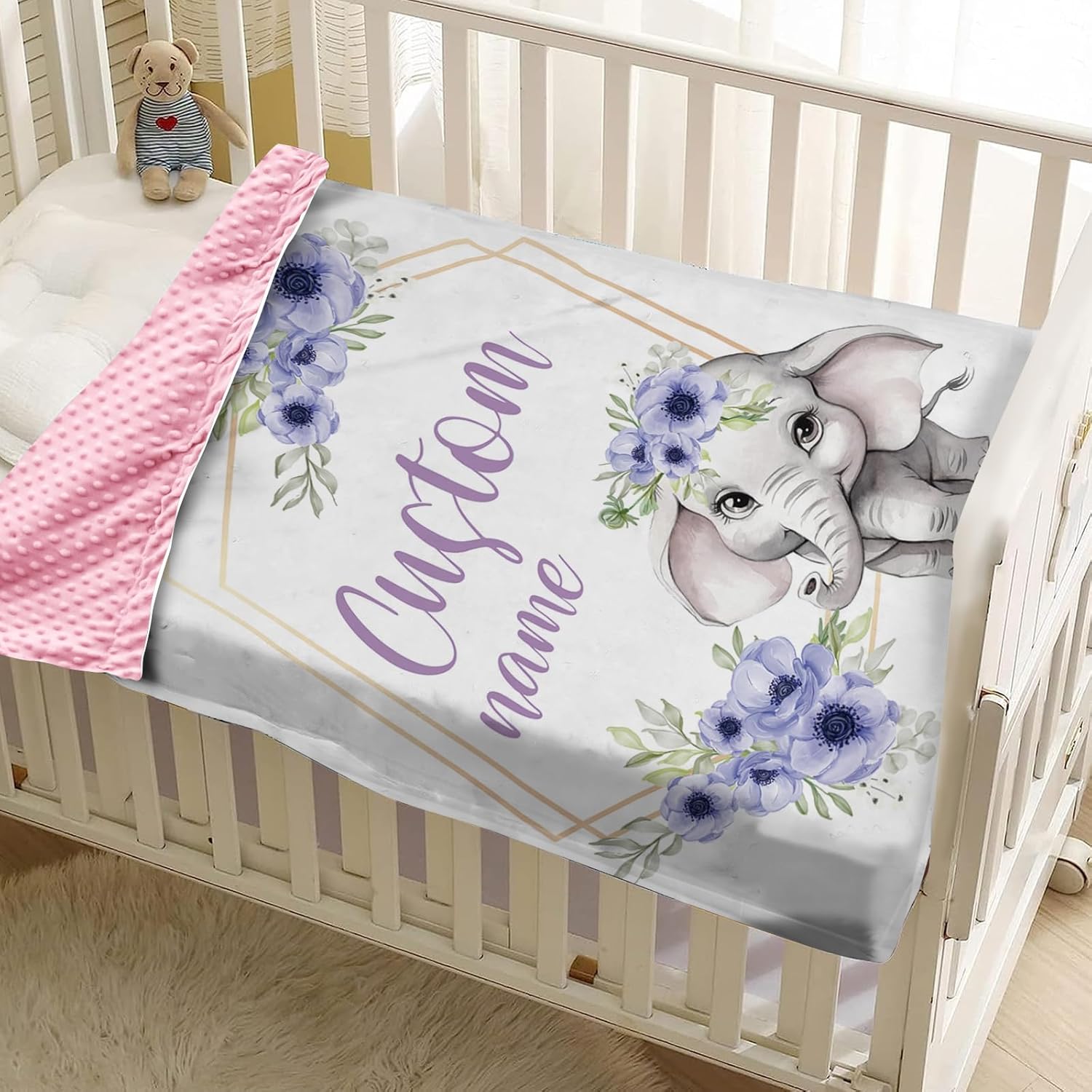 YISMEET Personalized Baby Blanket with Name Elephant Theme