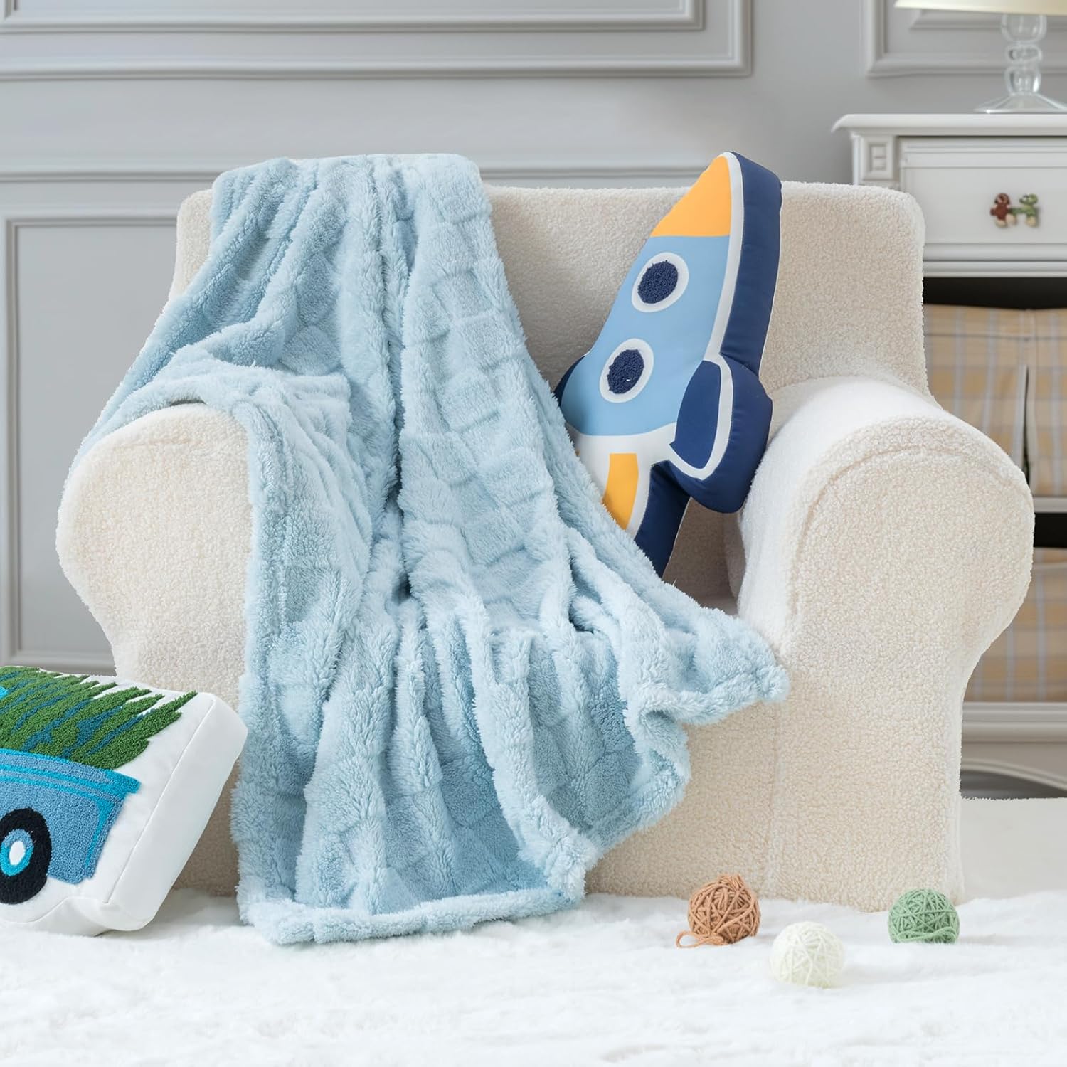 Checkered Double-Sided Fleece Baby Blanket - Blue 30x40 Inches