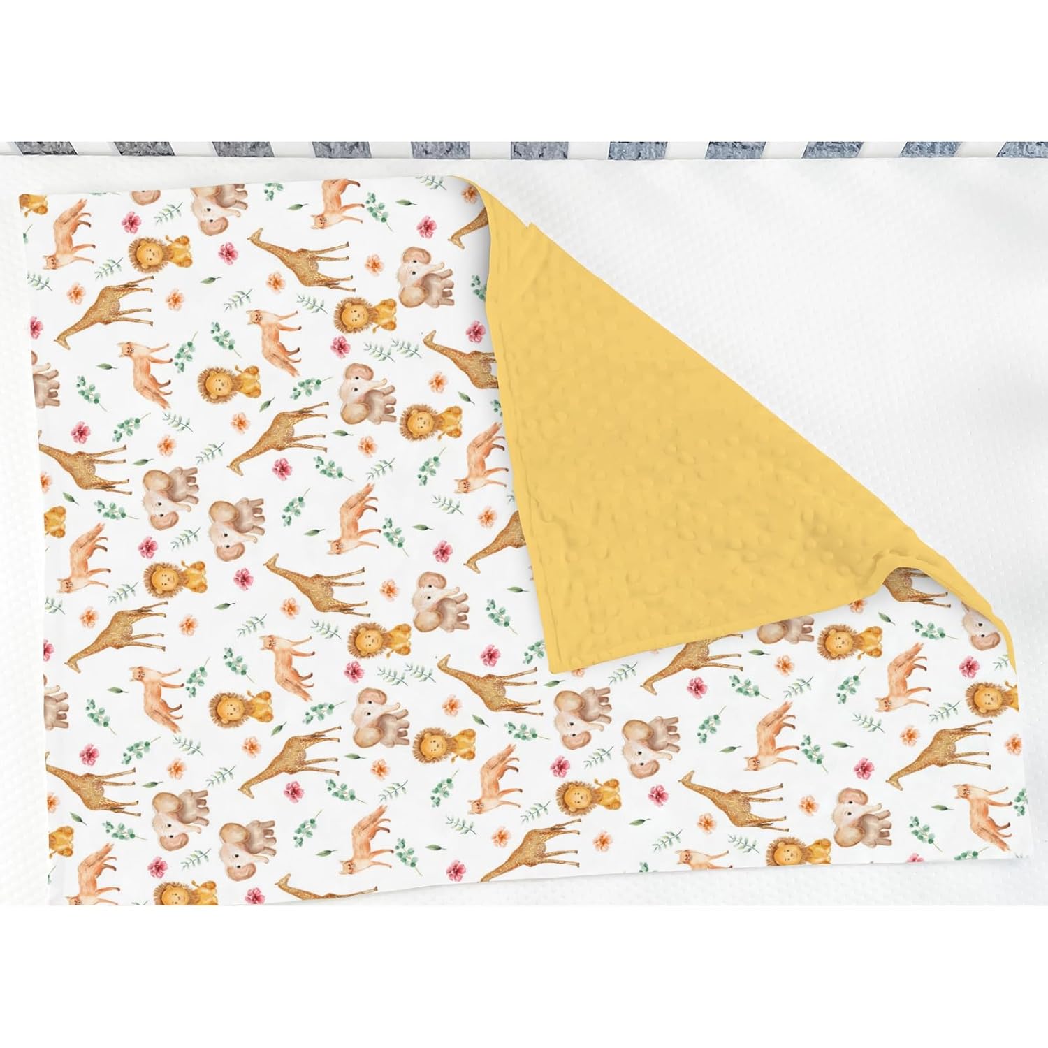 Soft Mink Dotted Baby Blanket with Safari Animals Print