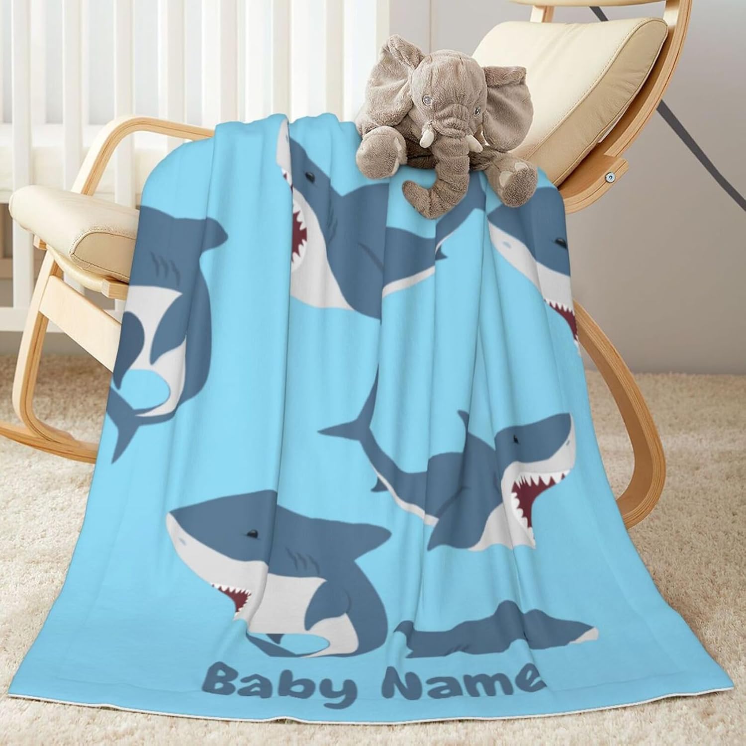 KILOWR Personalized Blue Shark Baby Blanket 30x40 Inches 1
