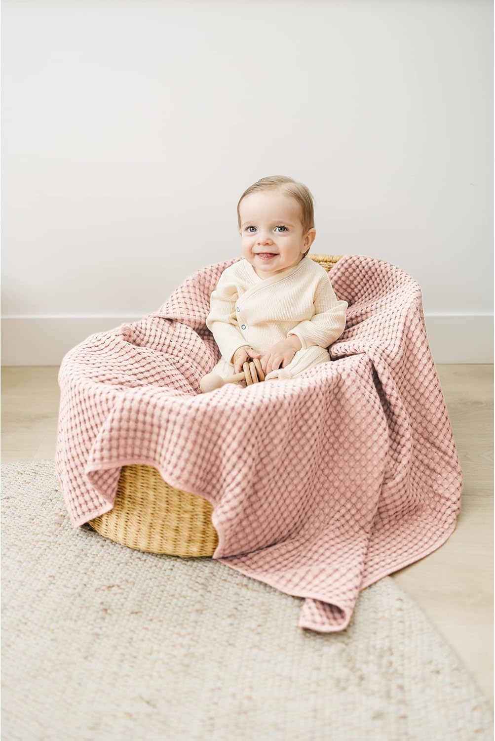 Konssy Waffle Baby Blanket - Soft Cozy Lightweight Ideal for Wrapping Pink