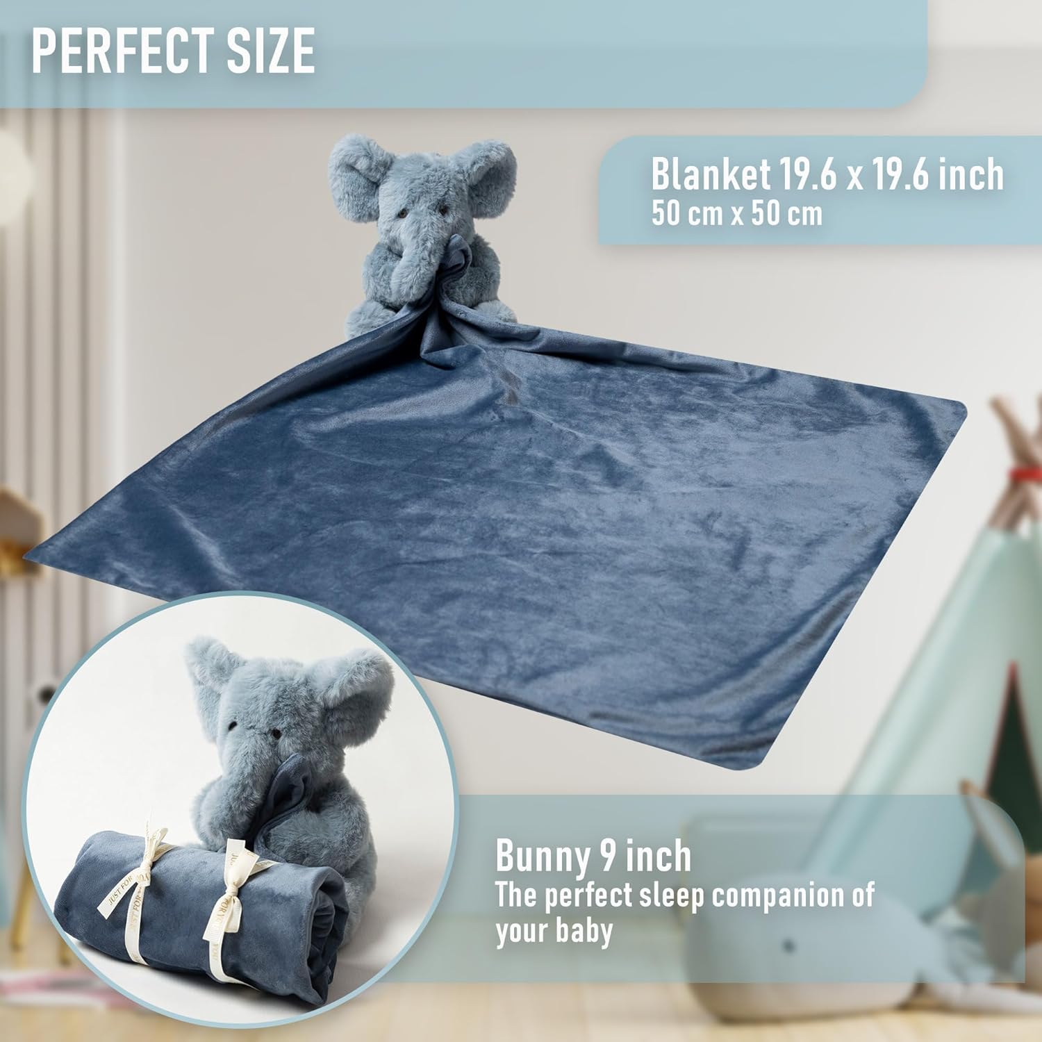 Baby Lovey Blue Elephant Security Blanket for Newborns and Toddlers