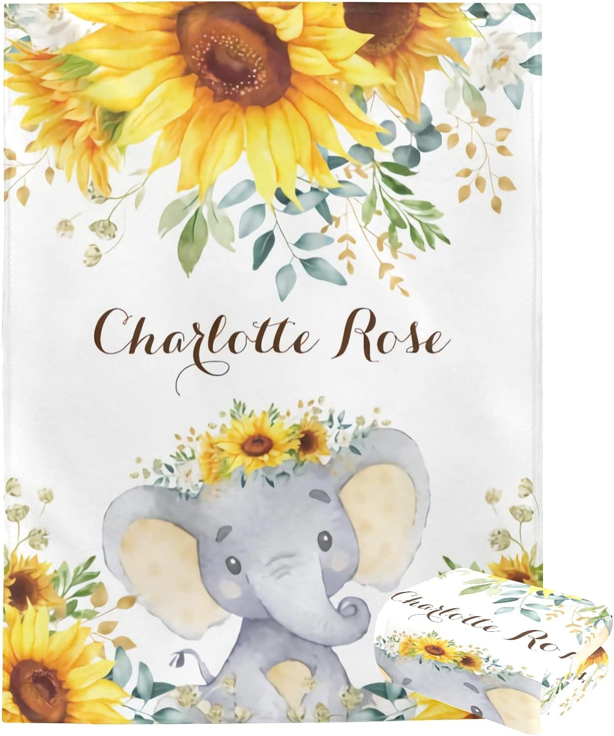 Custom Elephant Baby Blanket with Name - Soft Fleece Blanket for Newborn