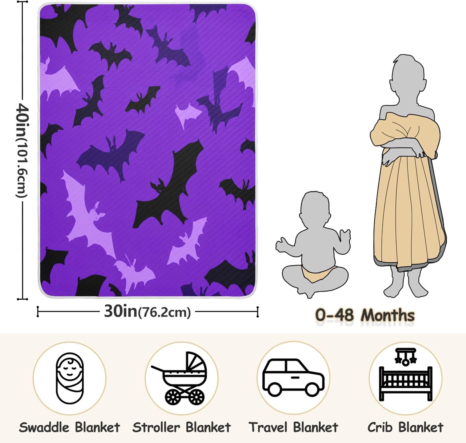 Burbuja Purple Black Bats Baby Blanket 30x40
