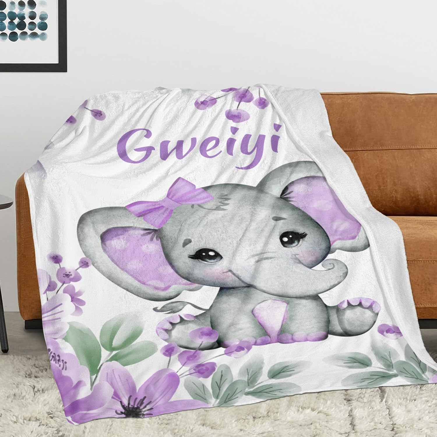 Personalized Baby Blanket with Name Customized Elephant 30x40