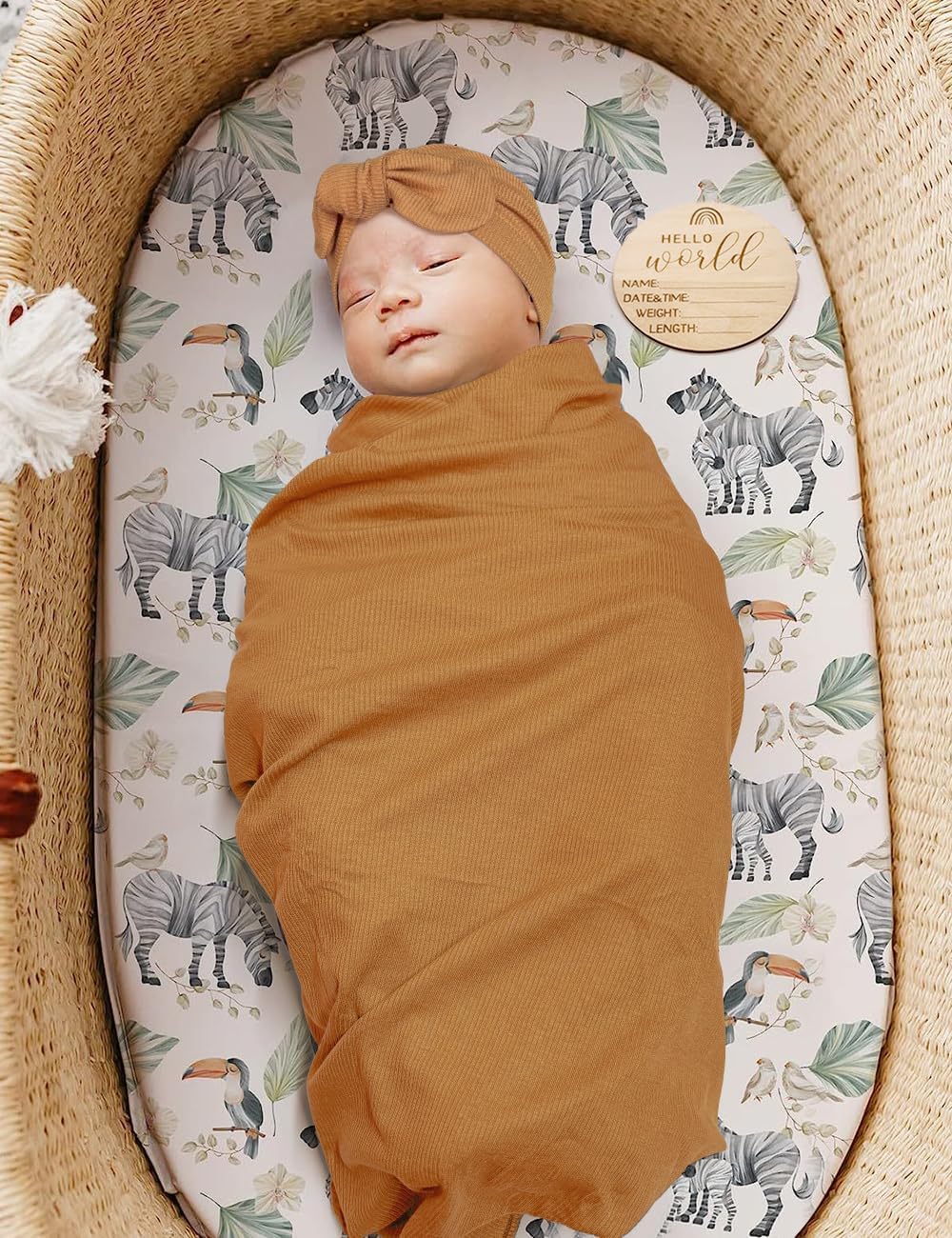 ZURLEFY Stretchy Baby Swaddle Blanket and Matching Hat Set
