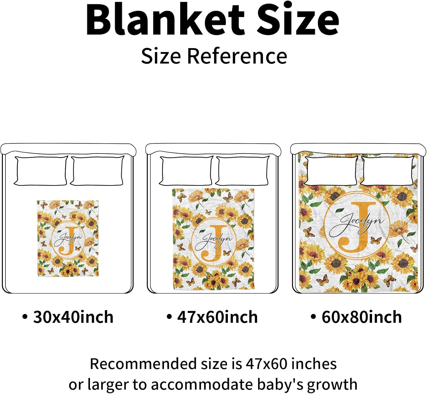 Personalized Baby Blanket with Name - Yellow Flowers Pattern