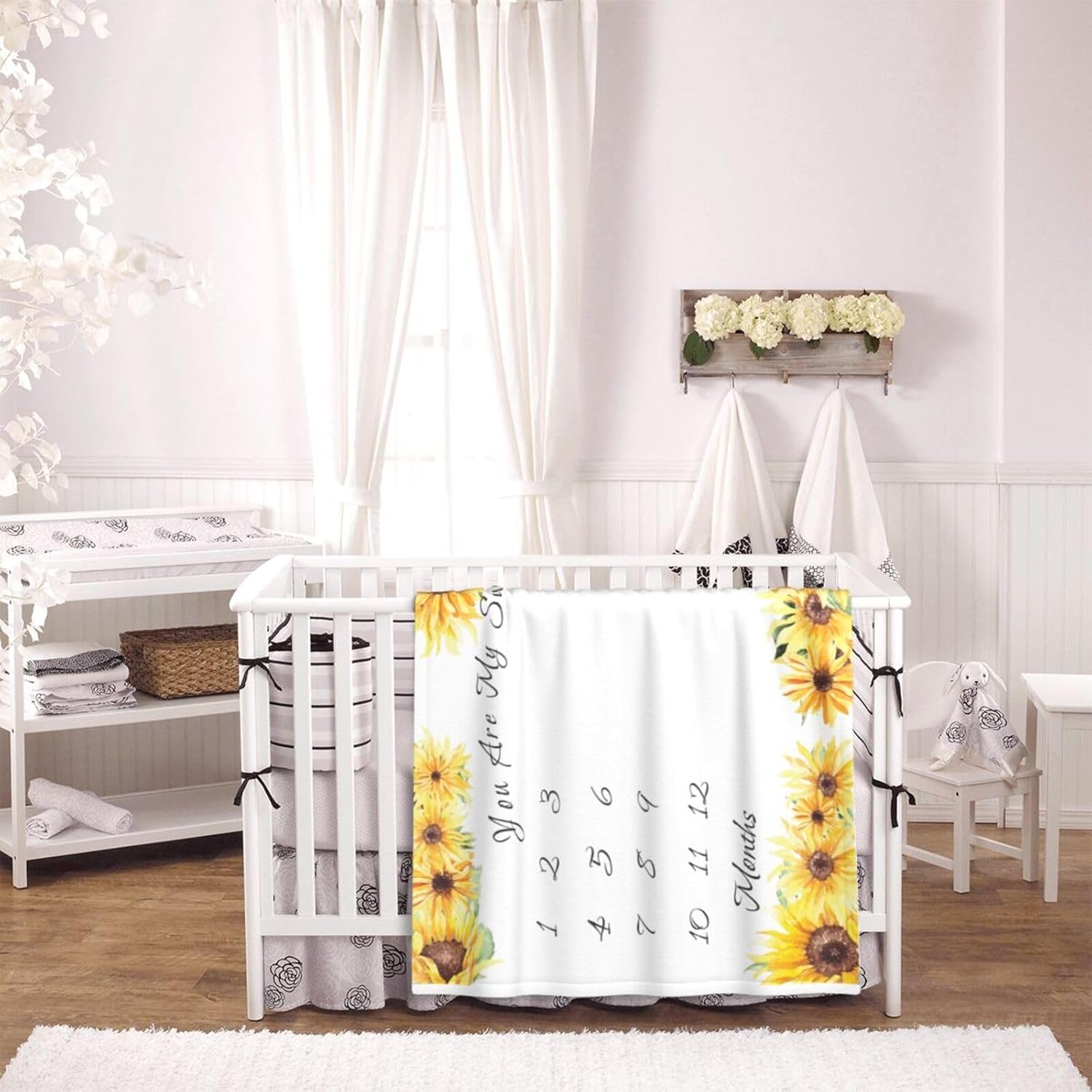 Soft Flannel Sunflower Monthly Blanket for Girls