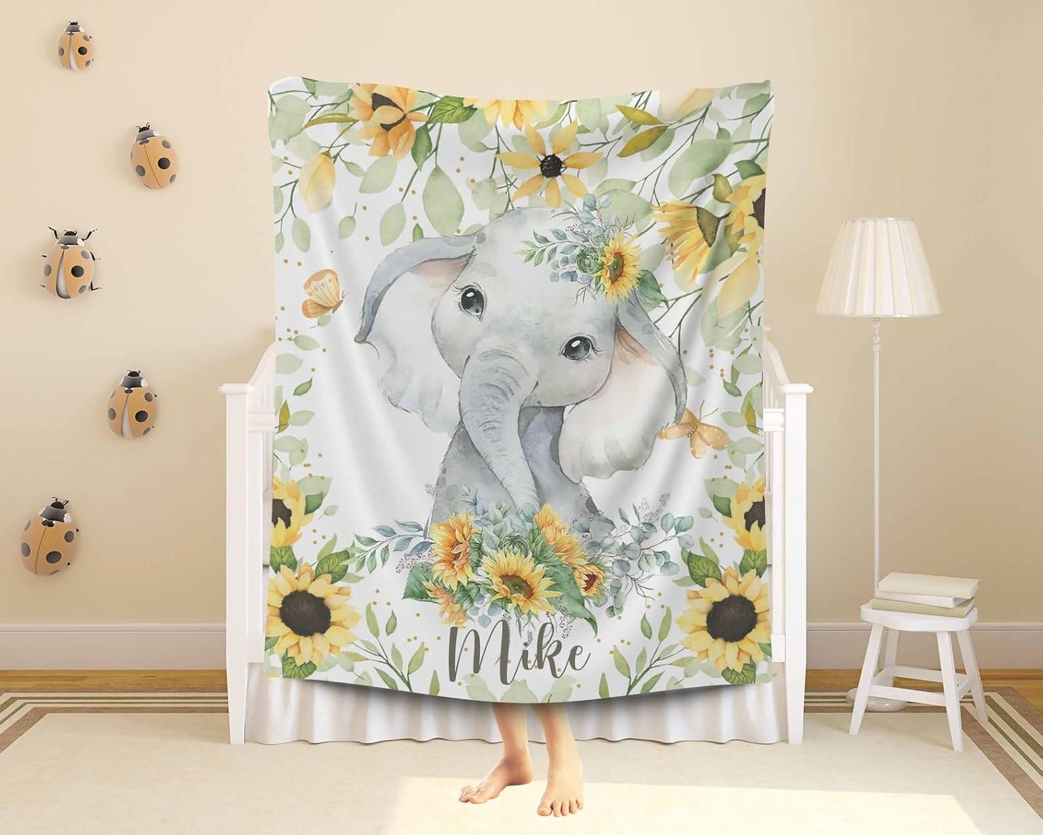 Personalized Sunflower Elephant Baby Blanket