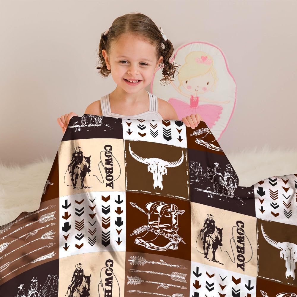 Western Baby Blanket for Boys Girls Soft Minky Bed Blanket