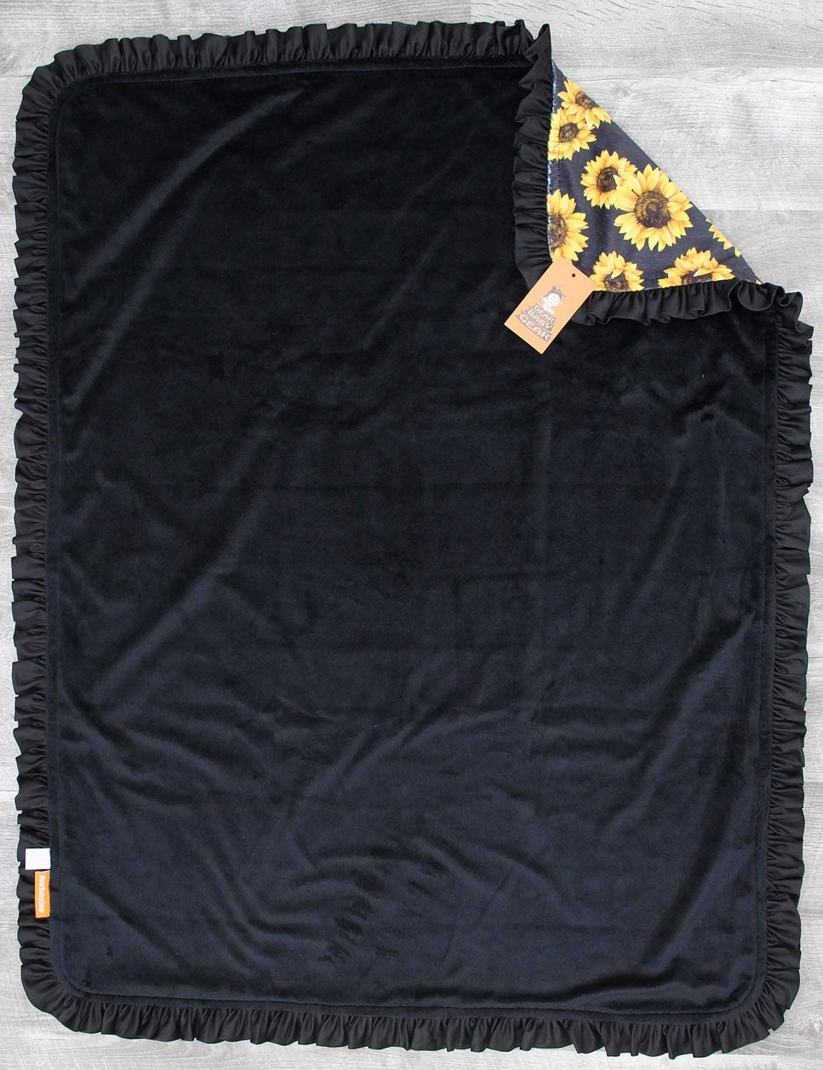 Dear Baby Gear - Reversible Baby Blanket with Yellow Sunflowers Black Ruffle