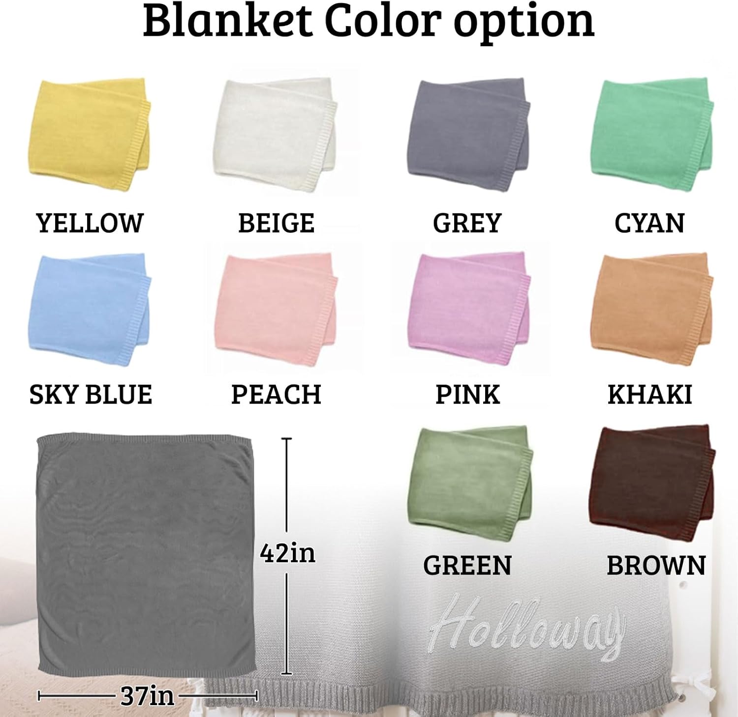 Personalized Baby Knit Blanket with Name Custom Embroidered 37x42in