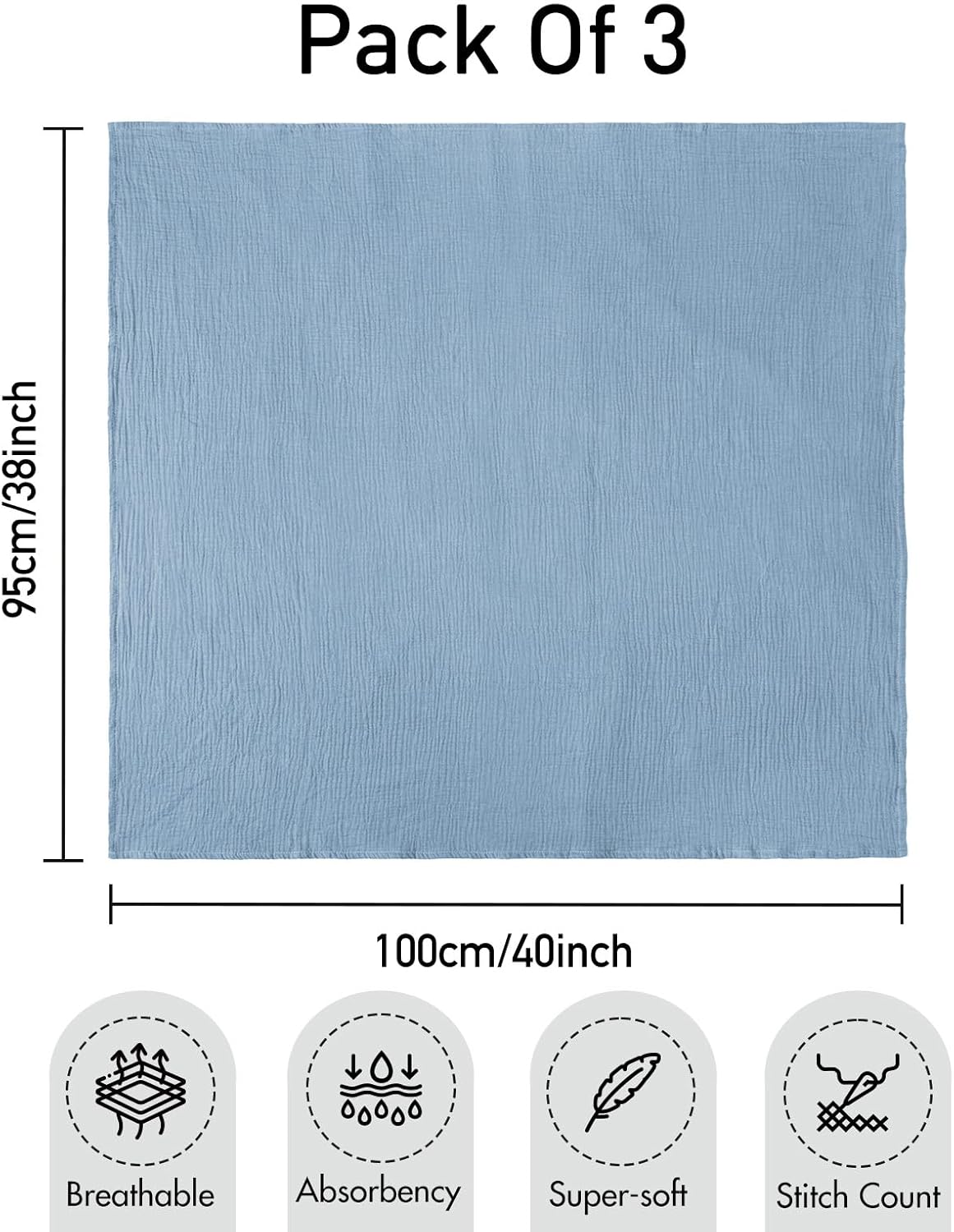 GLLQUEN BABY Muslin Swaddle Blankets 3-Pack