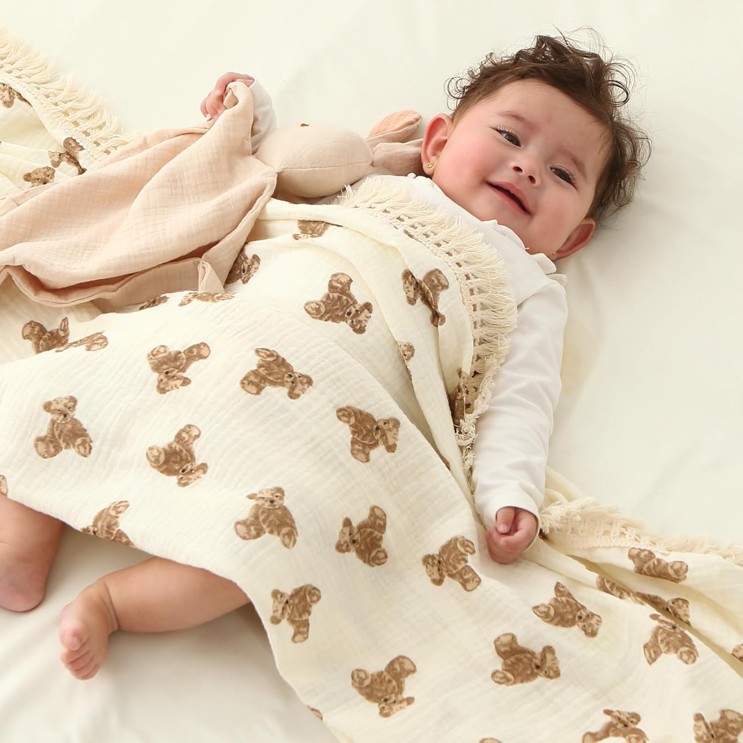 Insular Cotton Muslin Baby Blanket with Tassel - 47x40