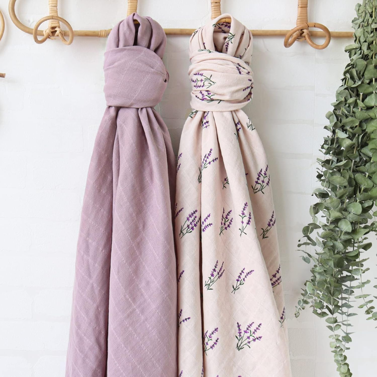 LifeTree Organic Muslin Swaddle Blanket for Newborn Lavender Mauve