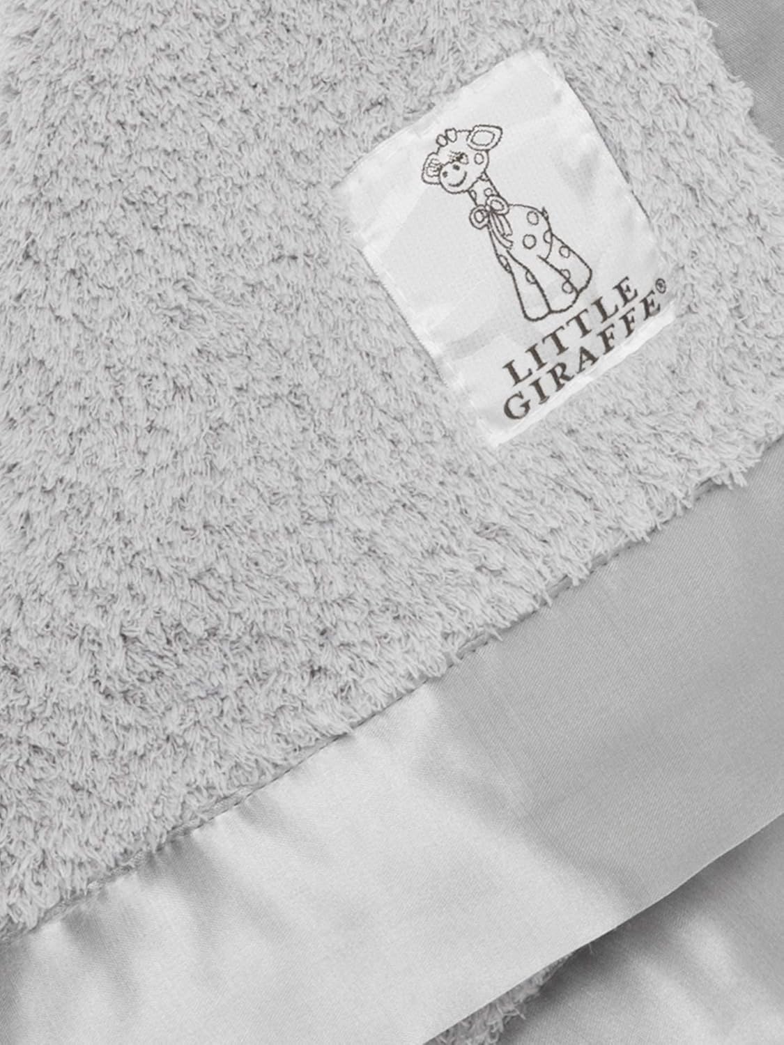 Little Giraffe Baby Blanket with Satin Trim - 17x17 - Silver 1