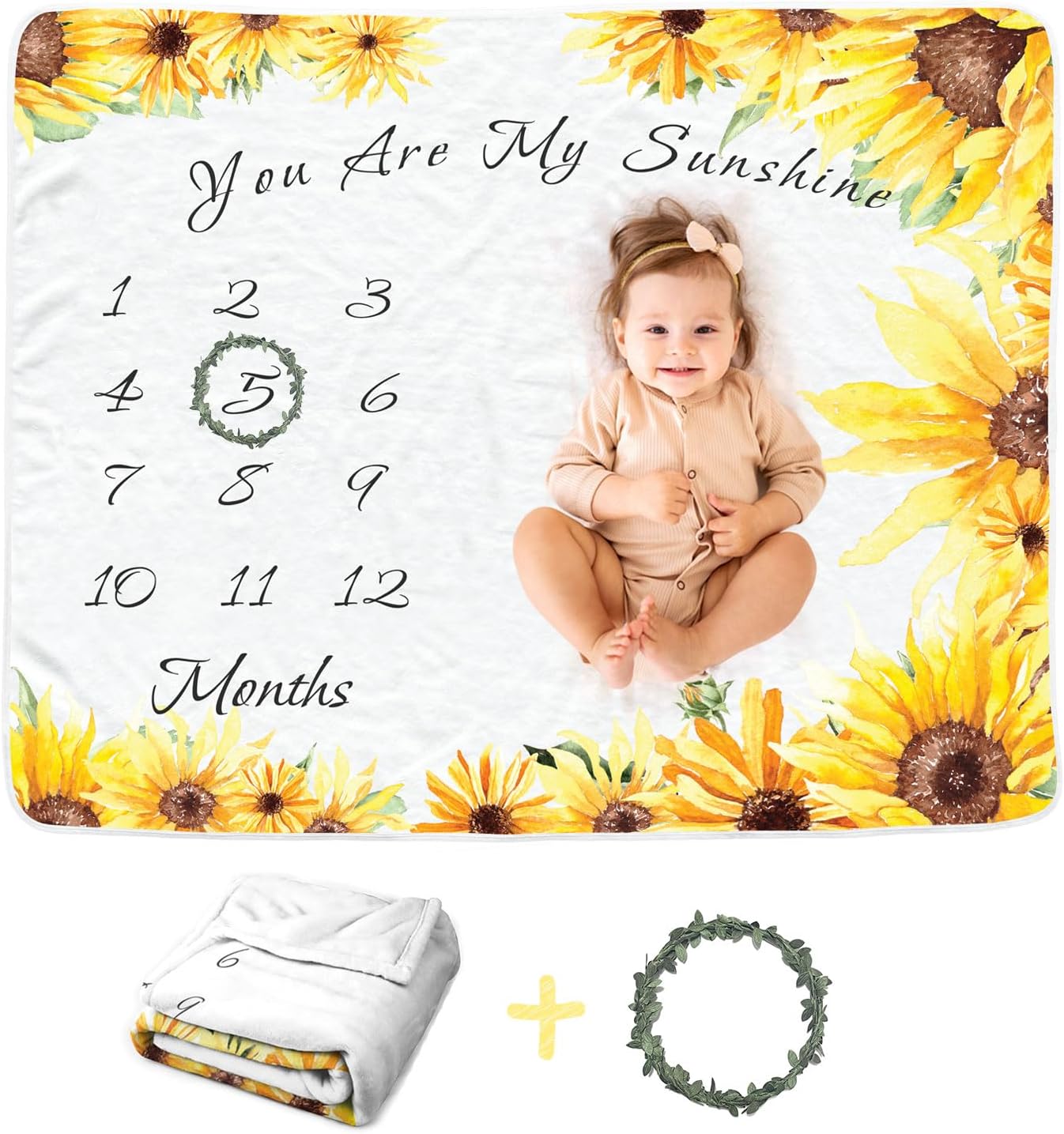 Soft Flannel Sunflower Monthly Blanket for Girls