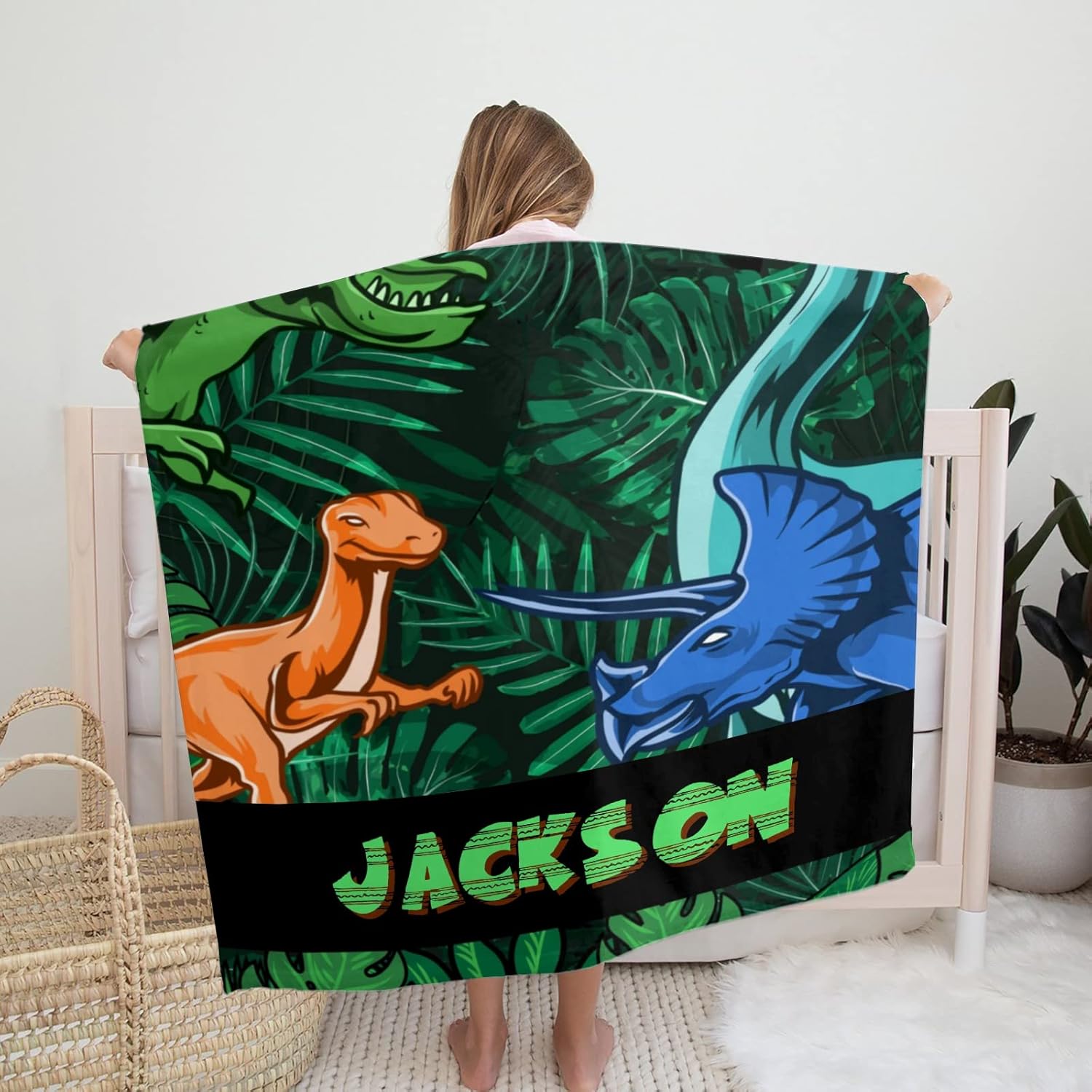 Personalized Dinosaur Name Fleece Blanket for Kids
