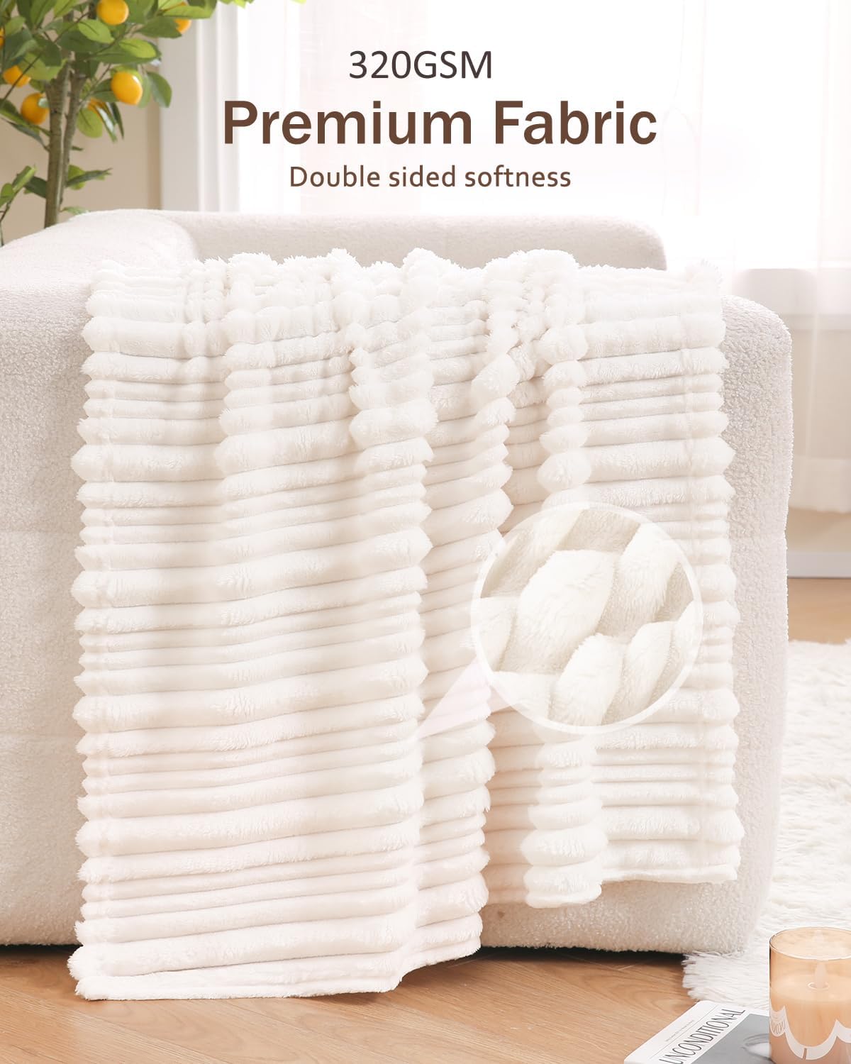 HOMRITAR White 30x40 Baby Blanket with Striped Design