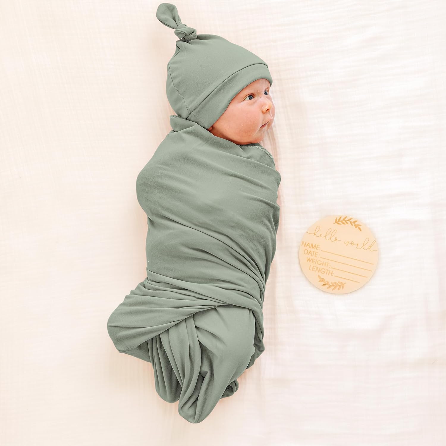 Konssy Baby Swaddle Blanket with Headband and Beanie Set