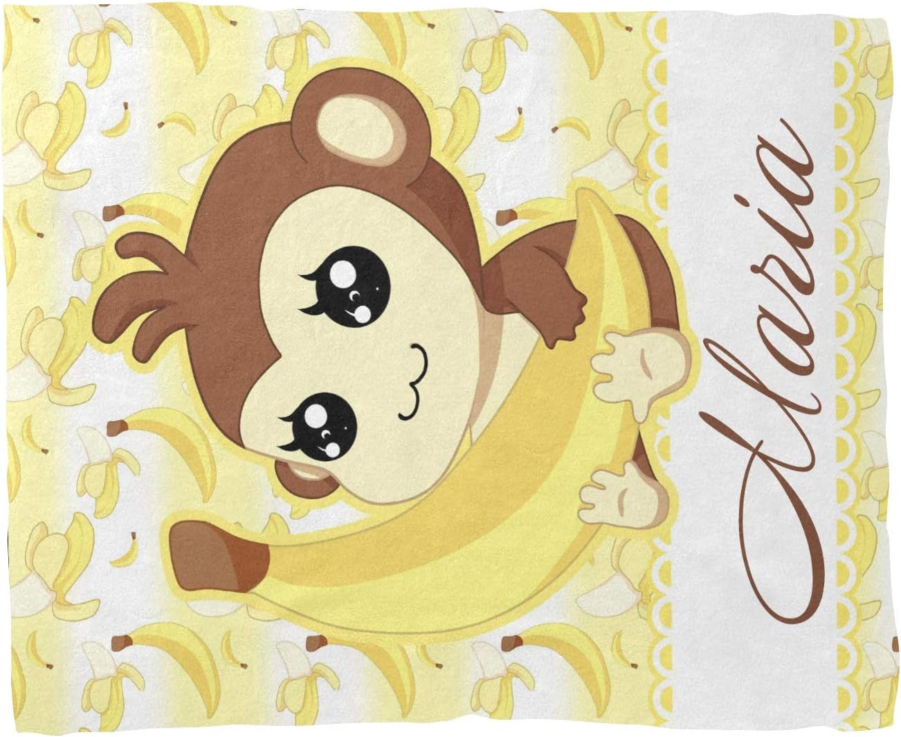 Personalized Monkey Banana Baby Blanket with Name