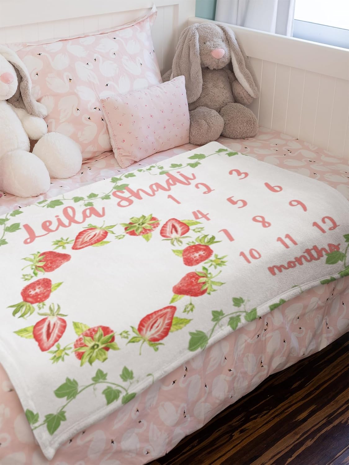 Personalized Baby Growth Tracker Blanket for Girls with Strawberry Design