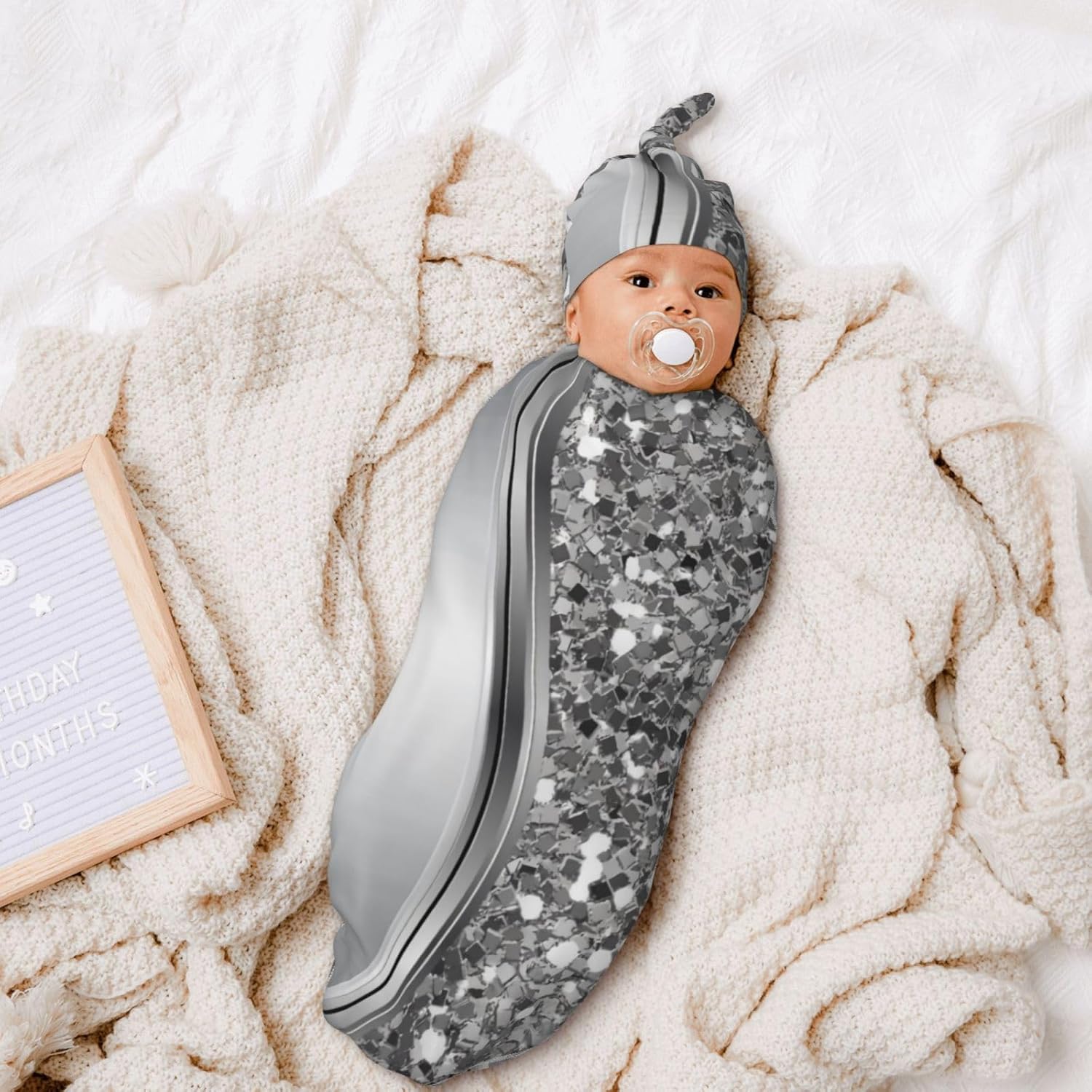Soft Stretchy Baby Swaddle Blanket Headband Set