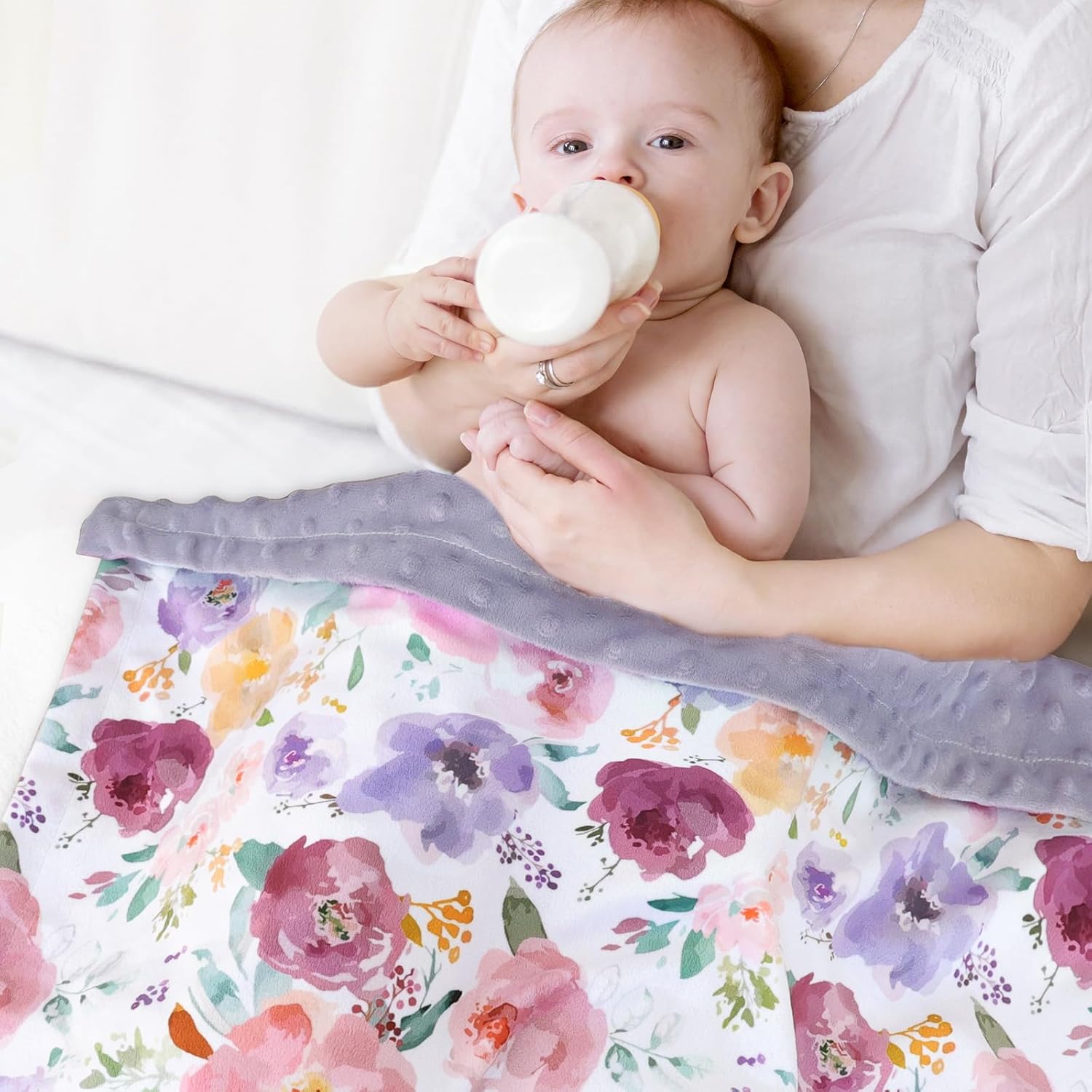 HOMRITAR Baby Blanket with Purple Floral Design 30x40 Inch