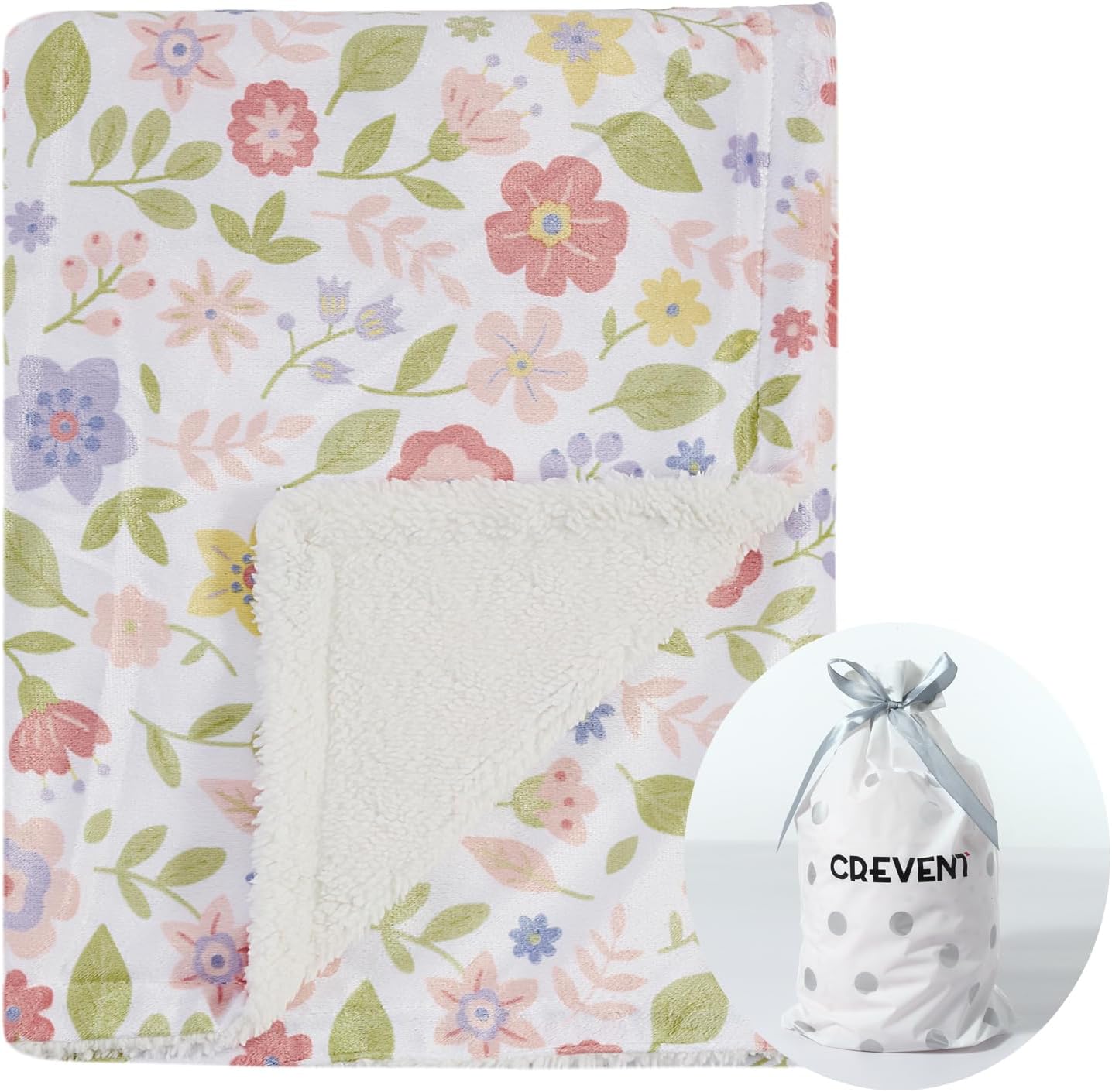 CREVENT 30X40 Daisy Baby Blanket with Fluffy Sherpa