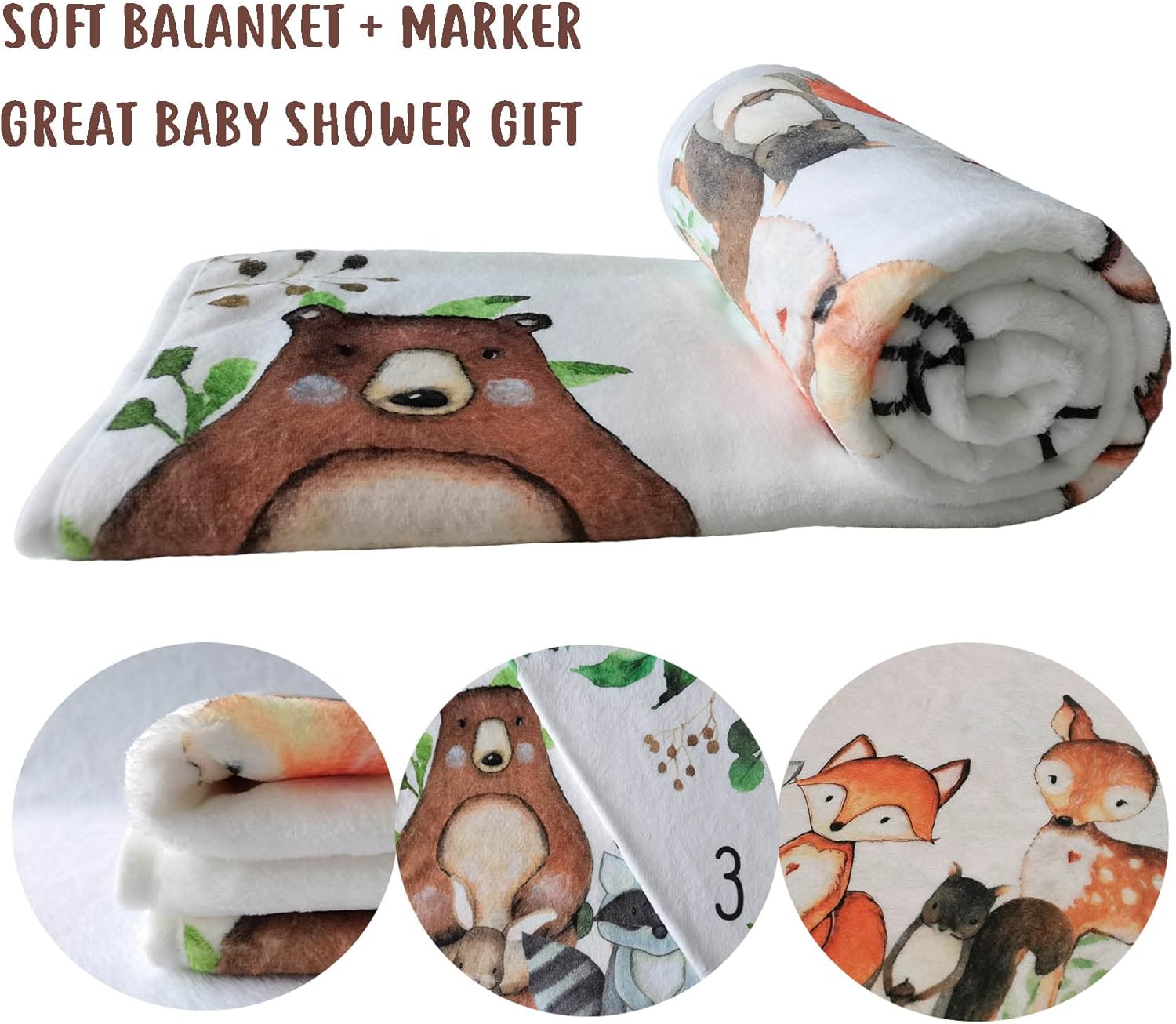 Yuzioey Woodland Animals Baby Milestone Blanket with Birth Stat Sign