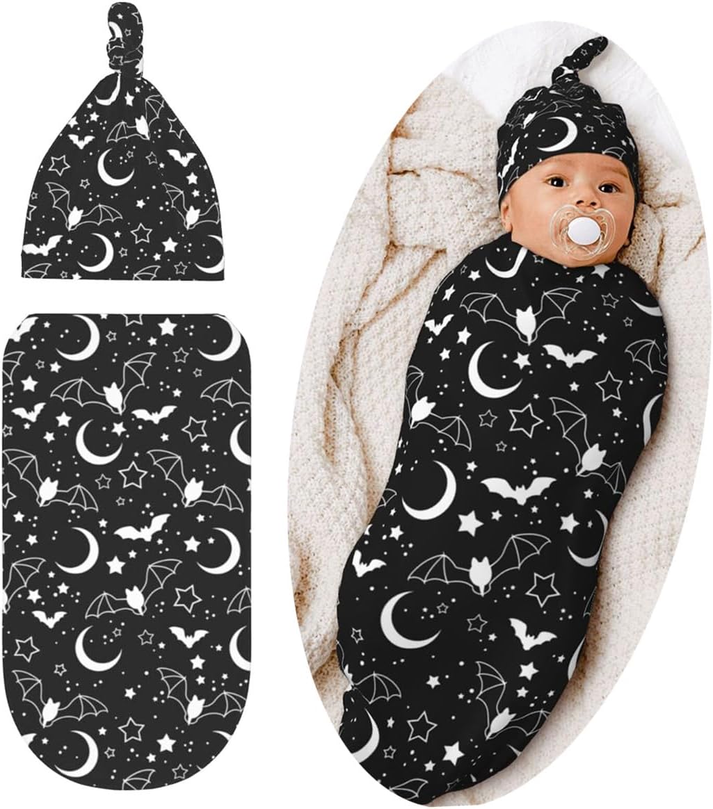 Halloween Bat Swaddle Blanket Hat Set for Newborns