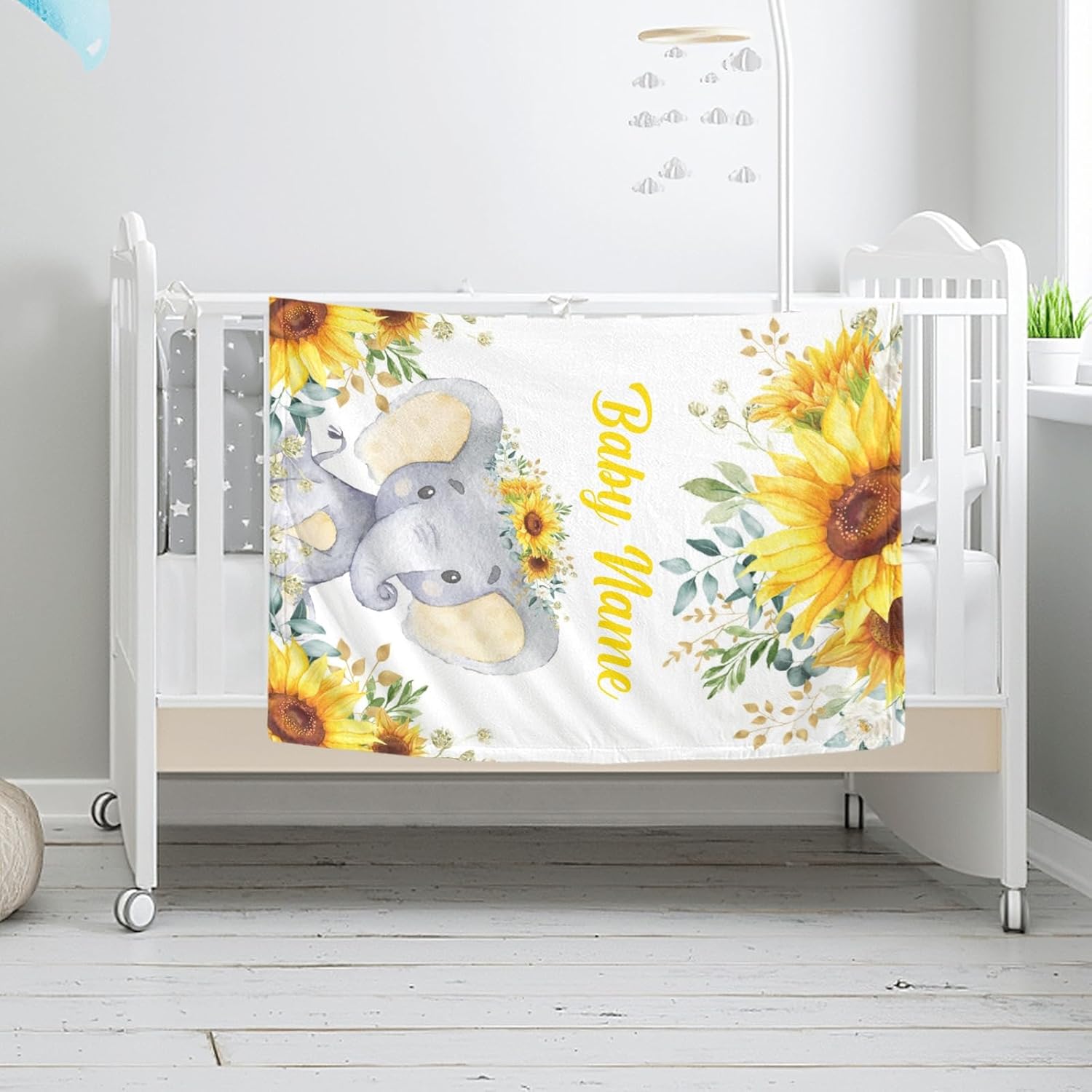 Custom Elephant Baby Blanket with Name - Soft Fleece Blanket for Newborn