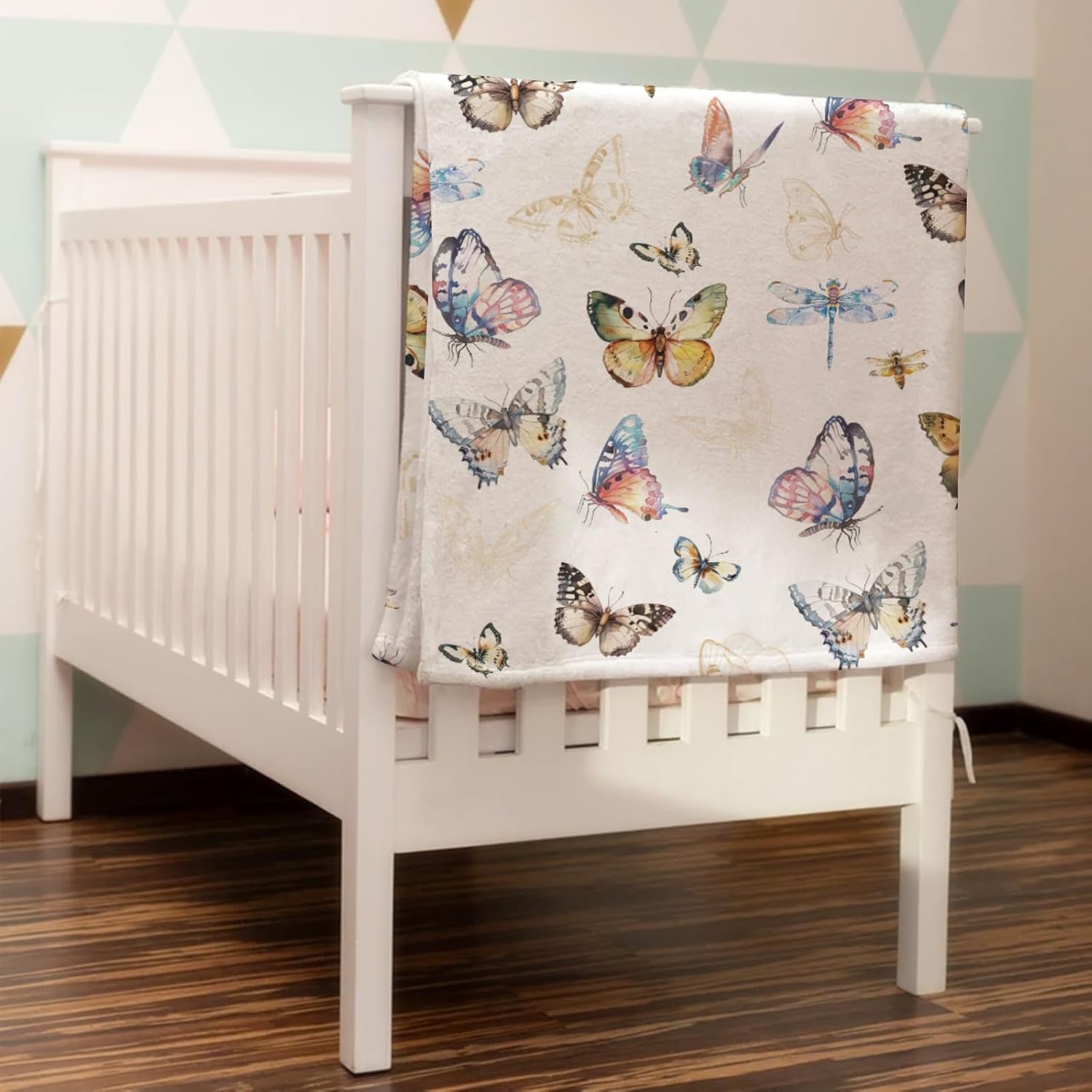 Boho Butterflies Flannel Baby Blanket 60x80 Inches